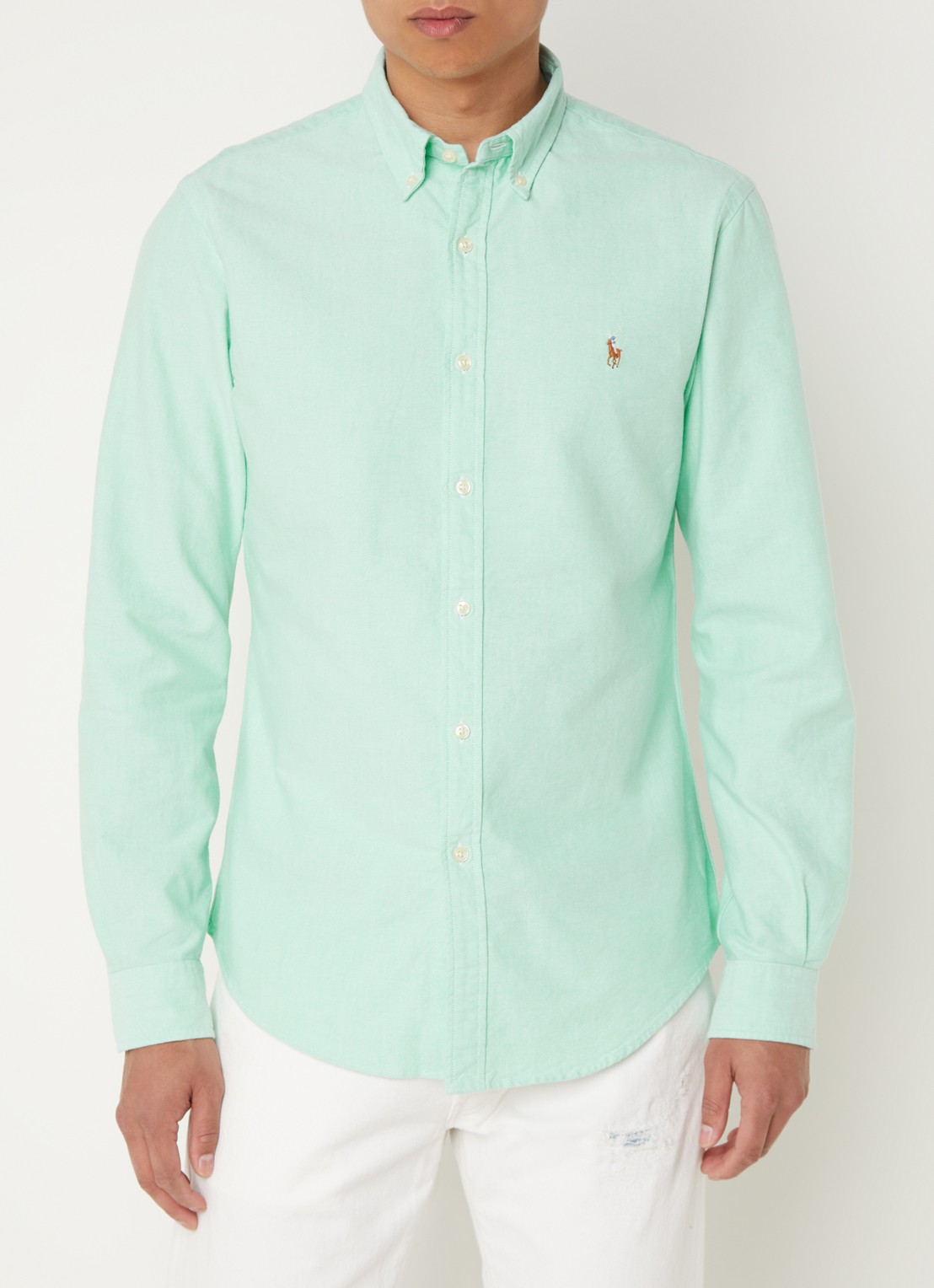 Ralph Lauren Oxford slim fit overhemd met button down kraag - detail mint