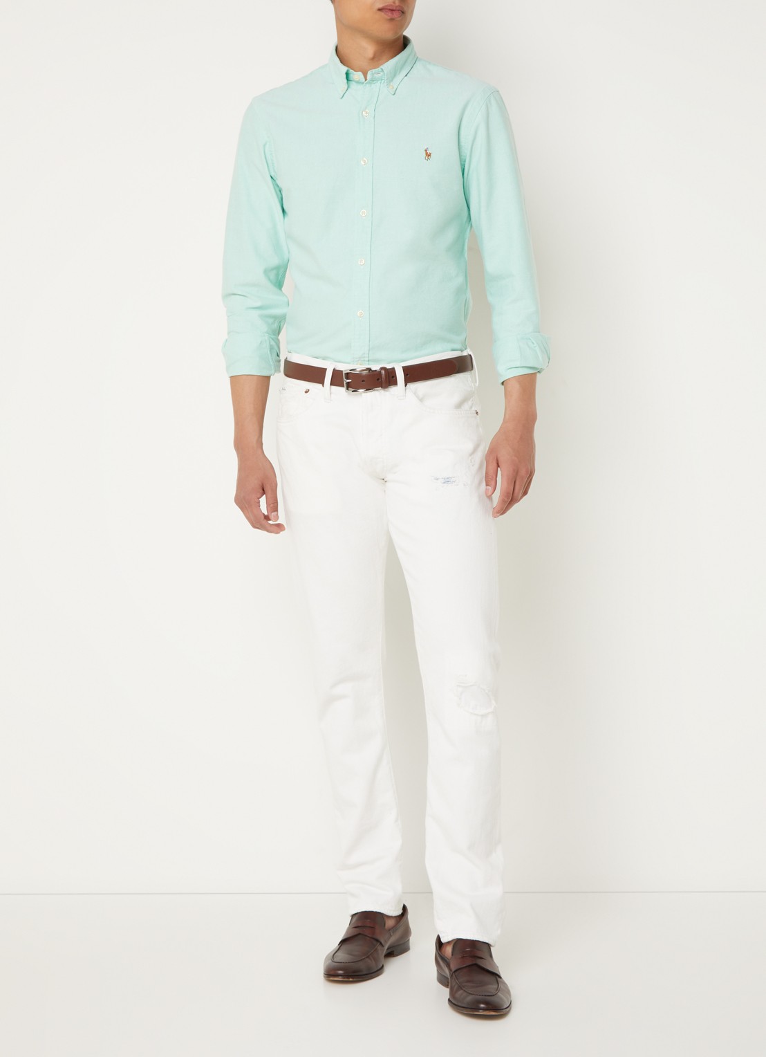Ralph Lauren Oxford slim fit overhemd met button down kraag - voorkant 4 mint