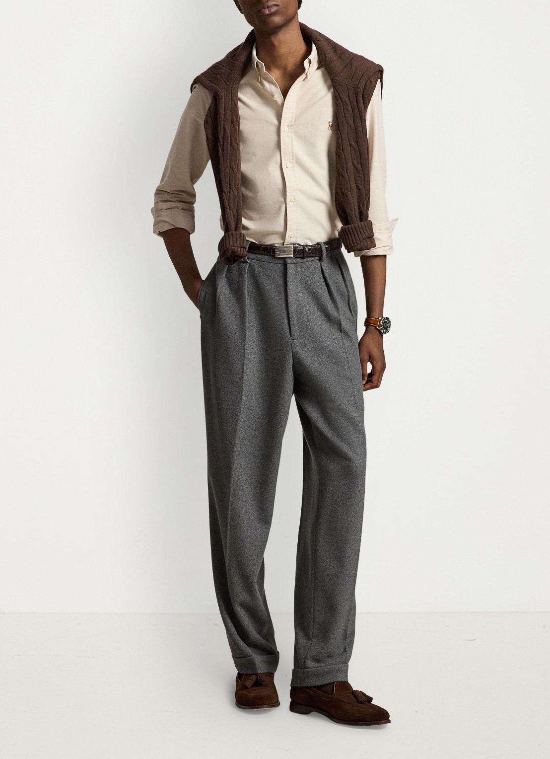 Ralph Lauren Oxford slim fit overhemd met button down kraag - detail camel/white / camel