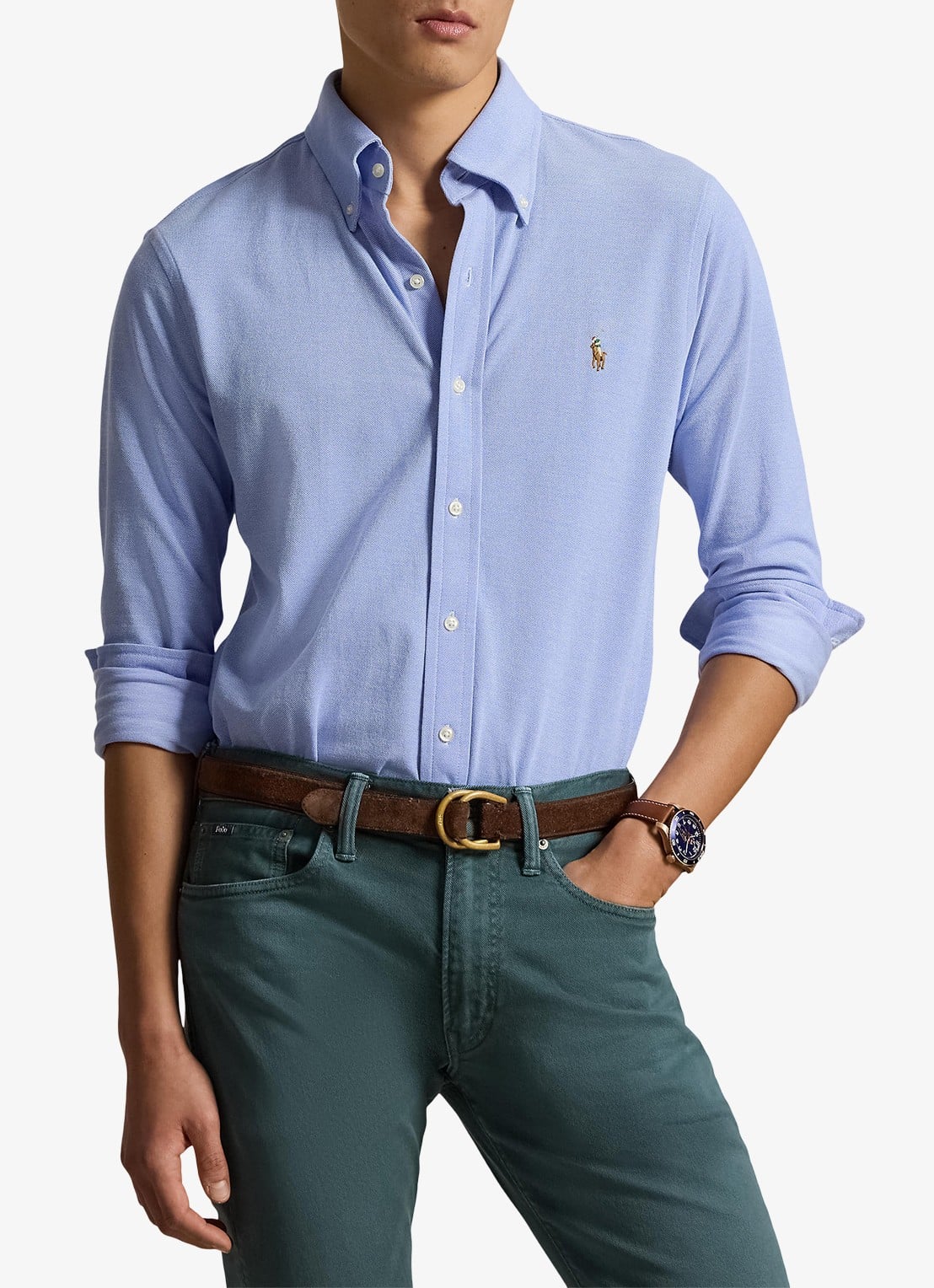 Ralph Lauren Oxford slim fit overhemd met logo - detail harbor island blue / blauw