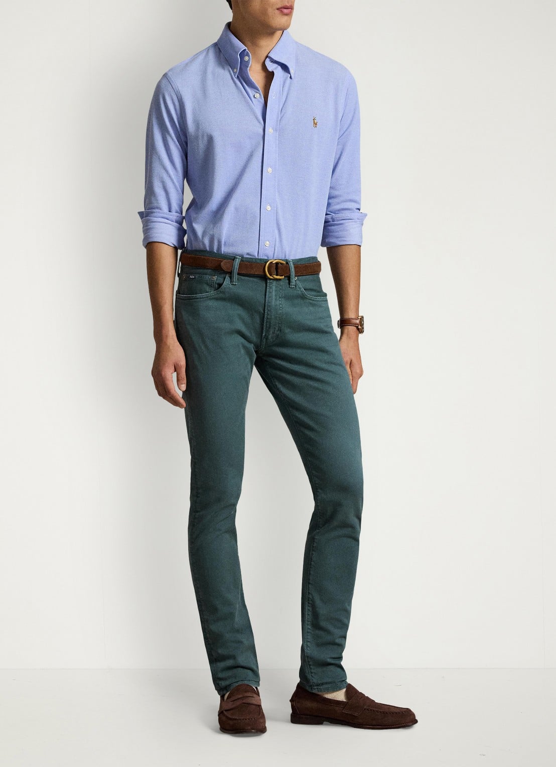 Ralph Lauren Oxford slim fit overhemd met logo - voorkant 5 harbor island blue / blauw