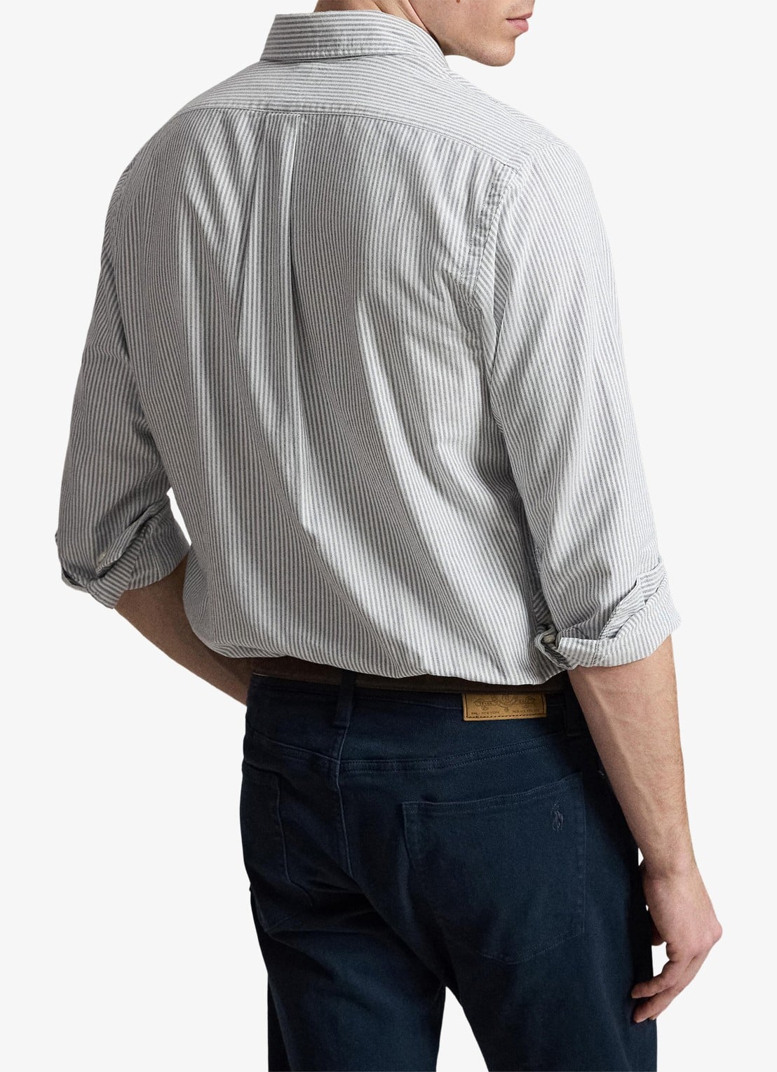 Ralph Lauren Oxford slim fit overhemd met streepprint - achterkant 5 navy white / donkerblauw