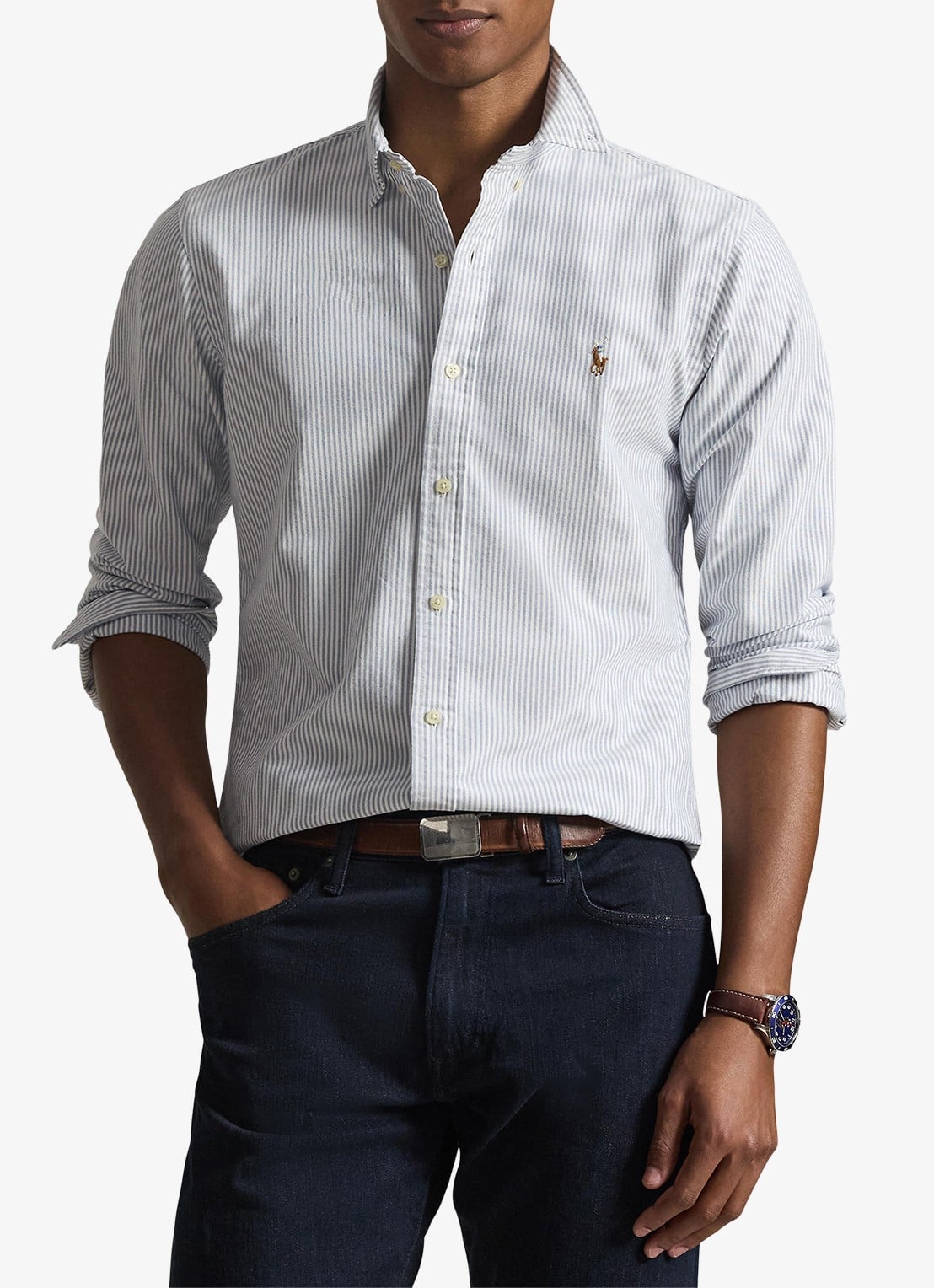 Ralph Lauren Oxfort slim fit overhemd met streepprint - detail 4 navy white / blauw