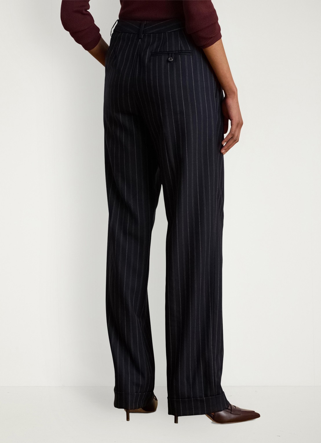 Ralph Lauren Pantalon in wolblend met streepprint en plooidetails - achterkant 4 donkerblauw