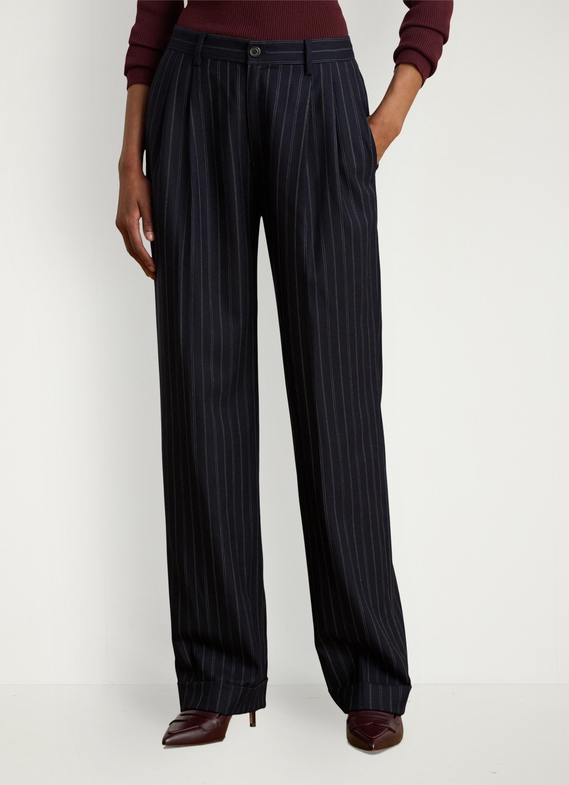 Ralph Lauren Pantalon in wolblend met streepprint en plooidetails - detail 3 donkerblauw