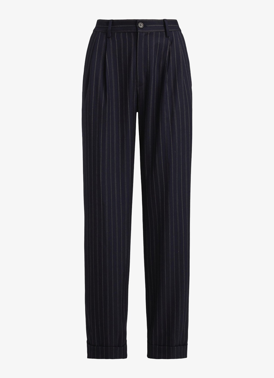 Ralph Lauren Pantalon in wolblend met streepprint en plooidetails - voorkant donkerblauw
