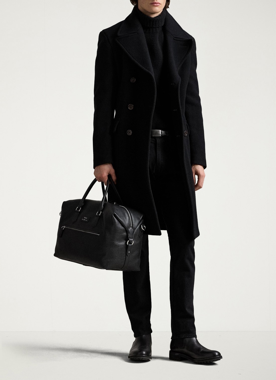 Ralph Lauren Pebbled businesstas van leer met logo - detail 4 black / zwart