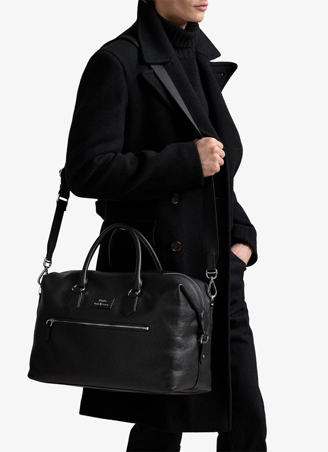 Ralph Lauren Pebbled businesstas van leer met logo - voorkant 7 black / zwart
