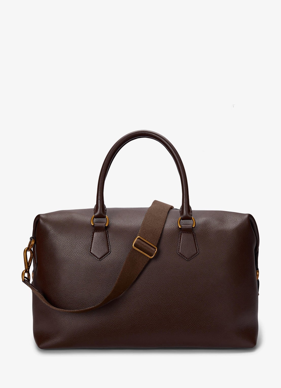 Ralph Lauren Pebbled businesstas van leer met logo - achterkant 2 donkerbruin