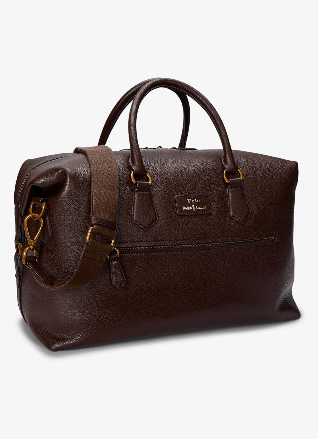 Ralph Lauren Pebbled businesstas van leer met logo - detail donkerbruin