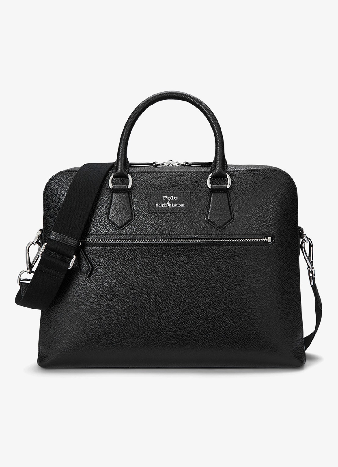 Ralph Lauren Pebbled businesstas van leer - voorkant 5 black / zwart