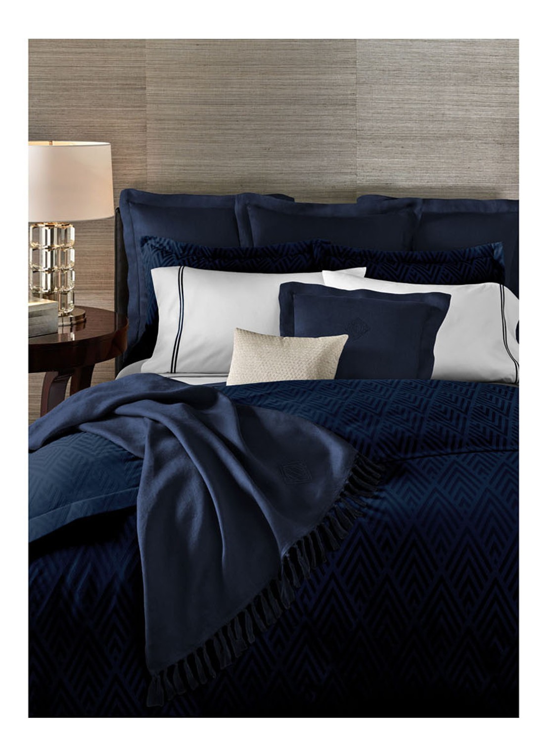 Ralph Lauren Penthouse kussensloop van katoensatijn 624TC - detail 2 donkerblauw