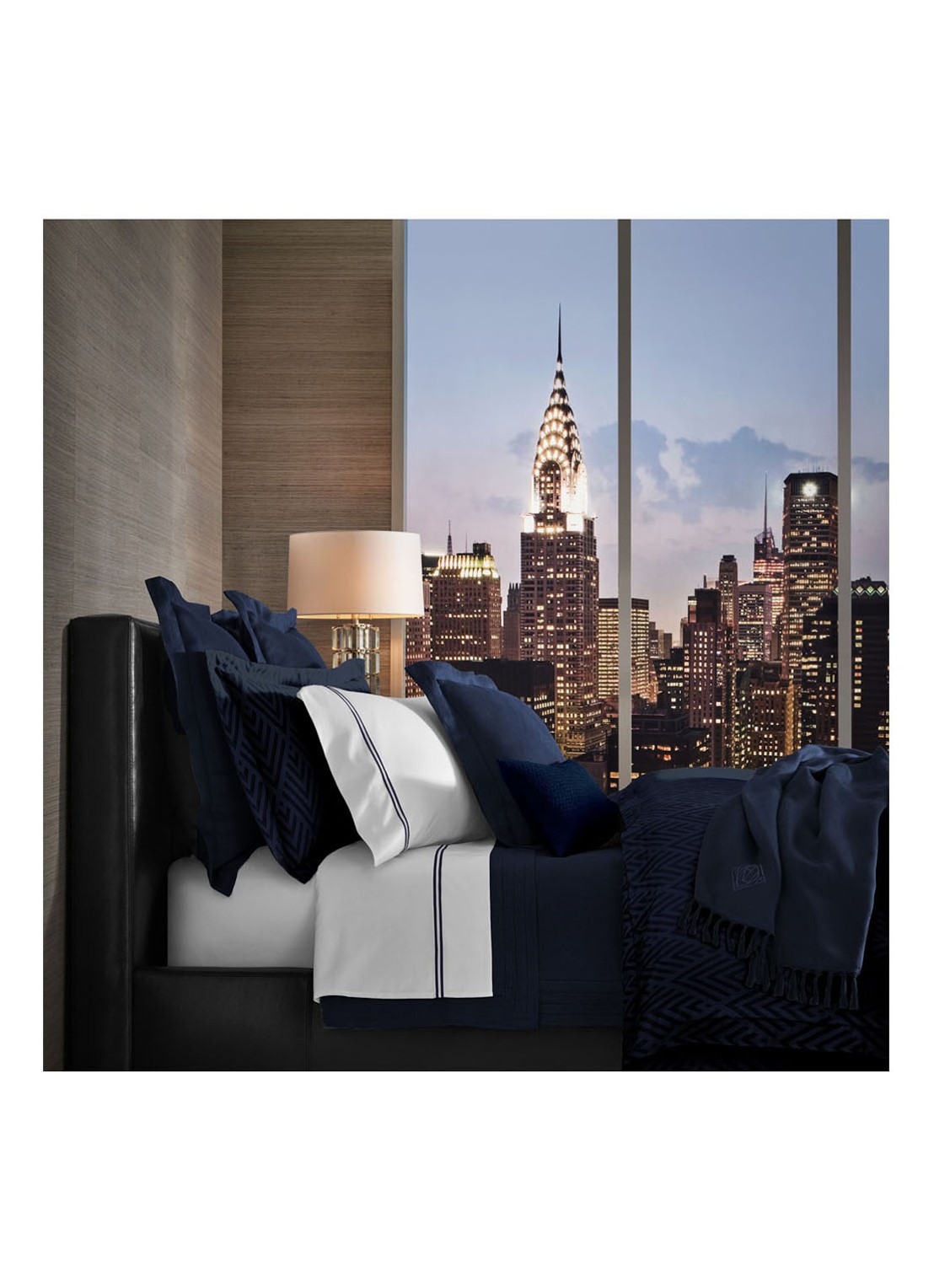 Ralph Lauren Penthouse kussensloop van katoensatijn 624TC - voorkant 4 donkerblauw