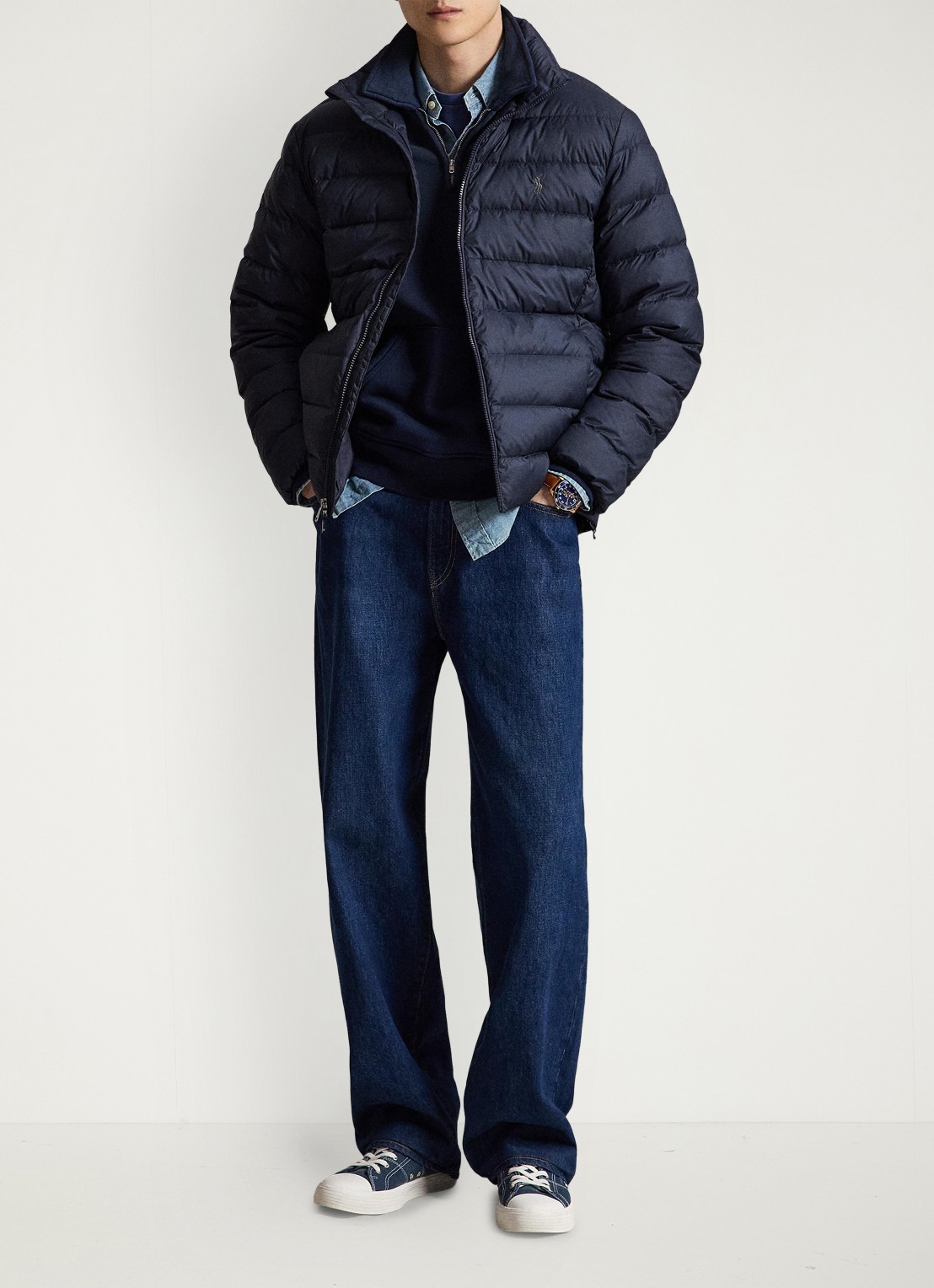 Ralph Lauren Performance gewatteerde jas met ritszakken - voorkant 2 collection navy / donkerblauw