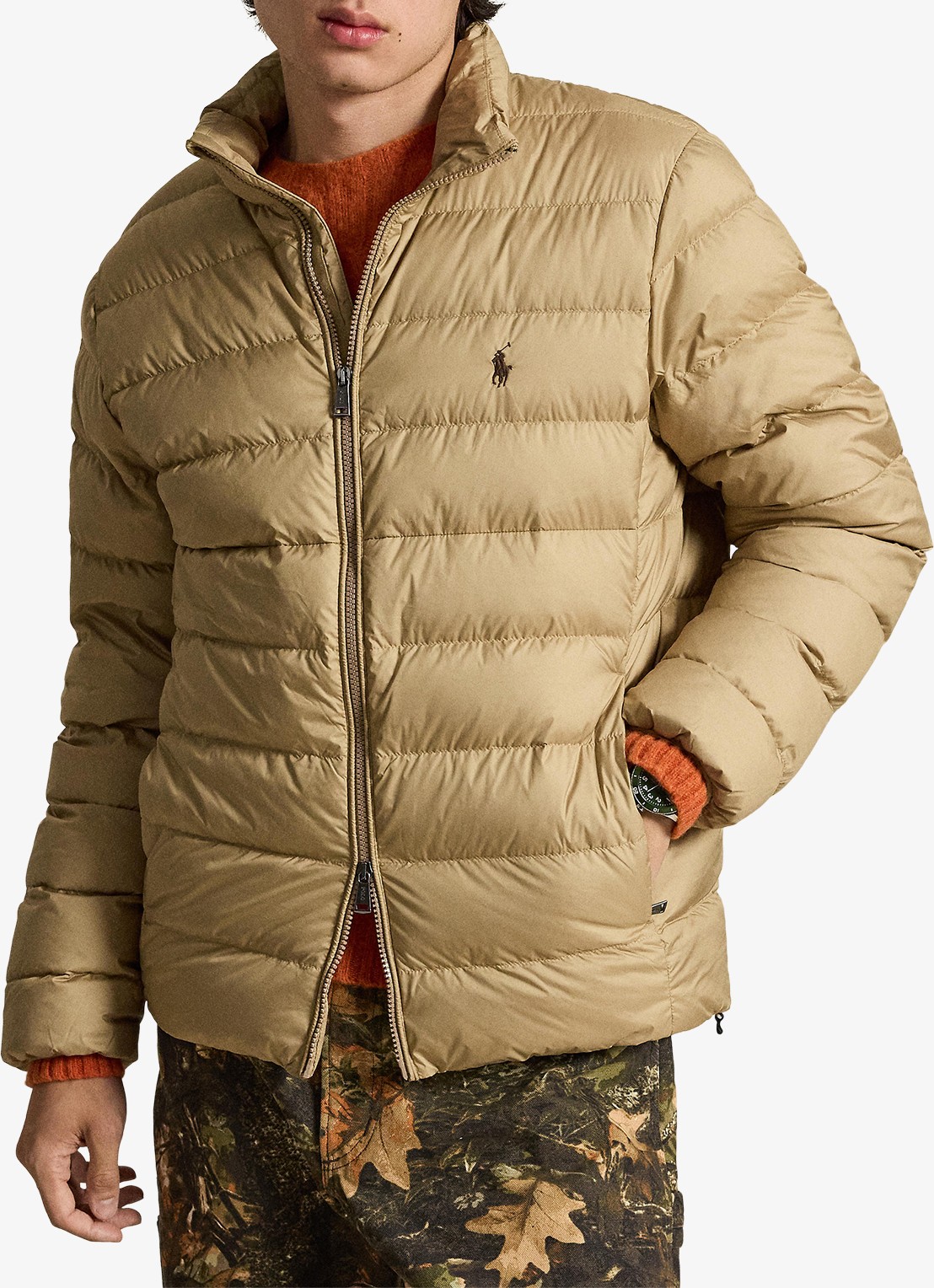 Ralph Lauren Performance gewatteerde jas met ritszakken - voorkant 5 rl khaki  / khaki