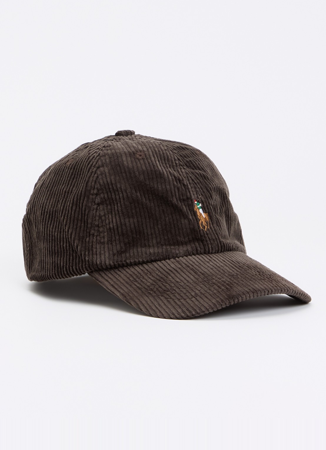 Ralph Lauren Pet van corduroy met logoborduring - voorkant donkerbruin