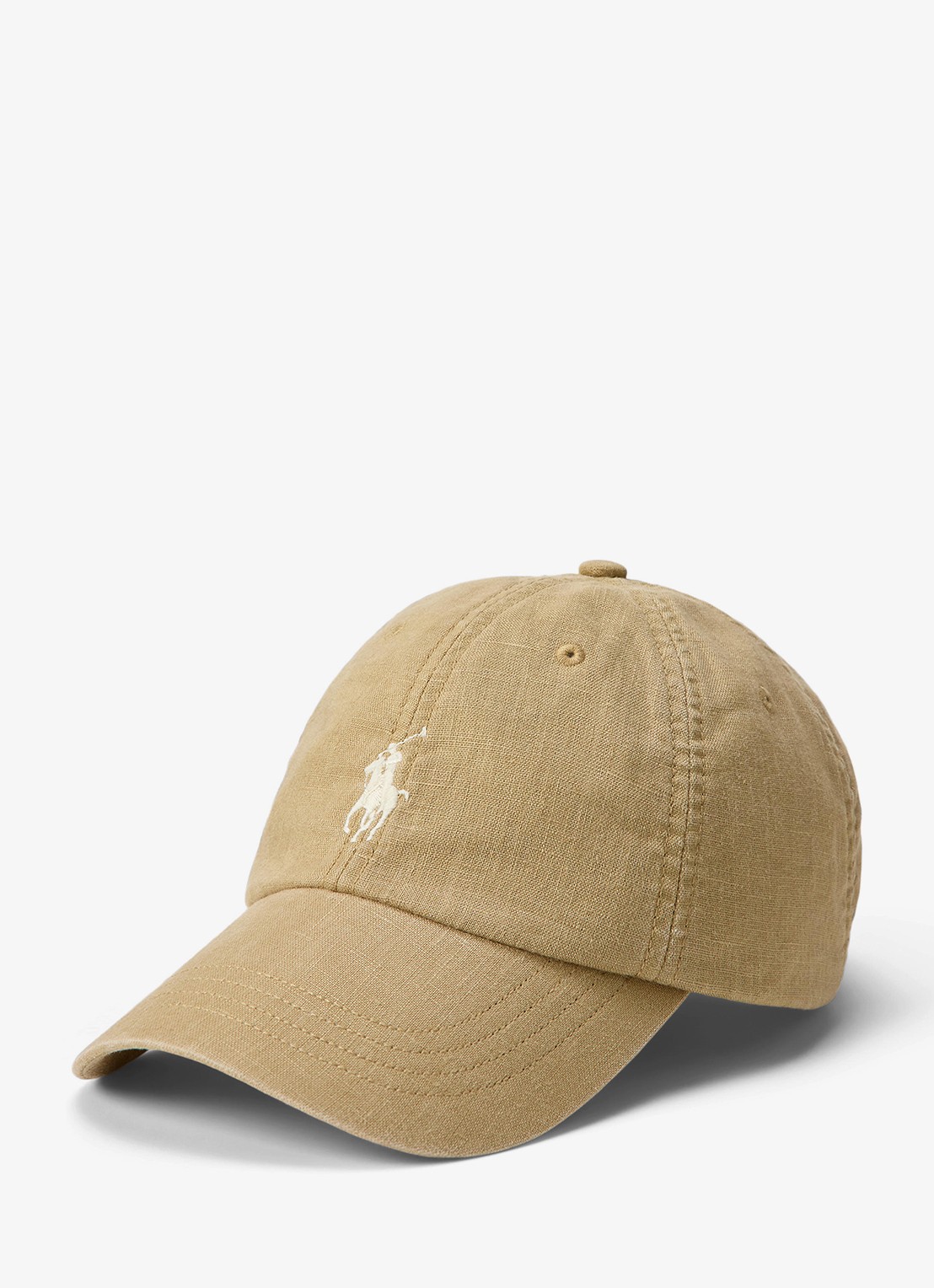 Ralph Lauren Pet van linnen met logoborduring - voorkant cafe tan / tan