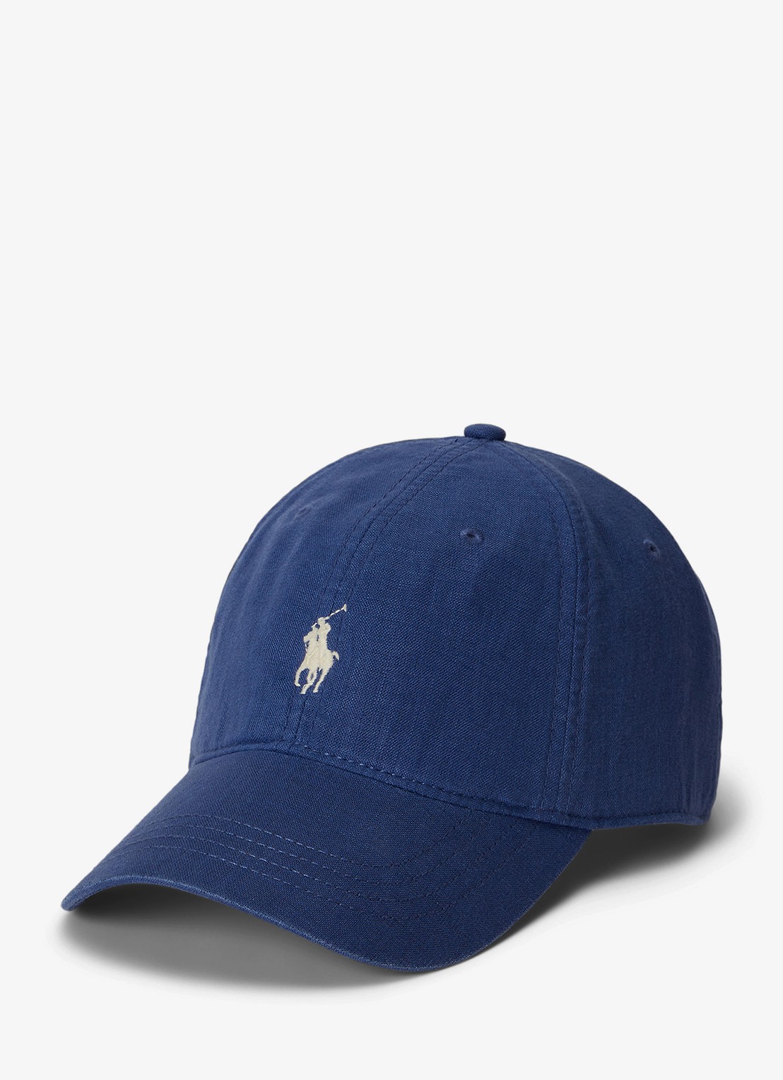 Ralph Lauren Pet van linnen met logoborduring - voorkant dusty azure / blauw