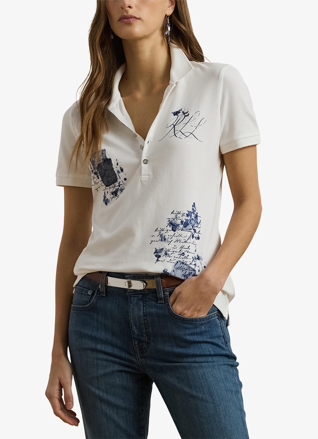 Ralph Lauren Piqúe Polo-shirt met patchwork - detail wit