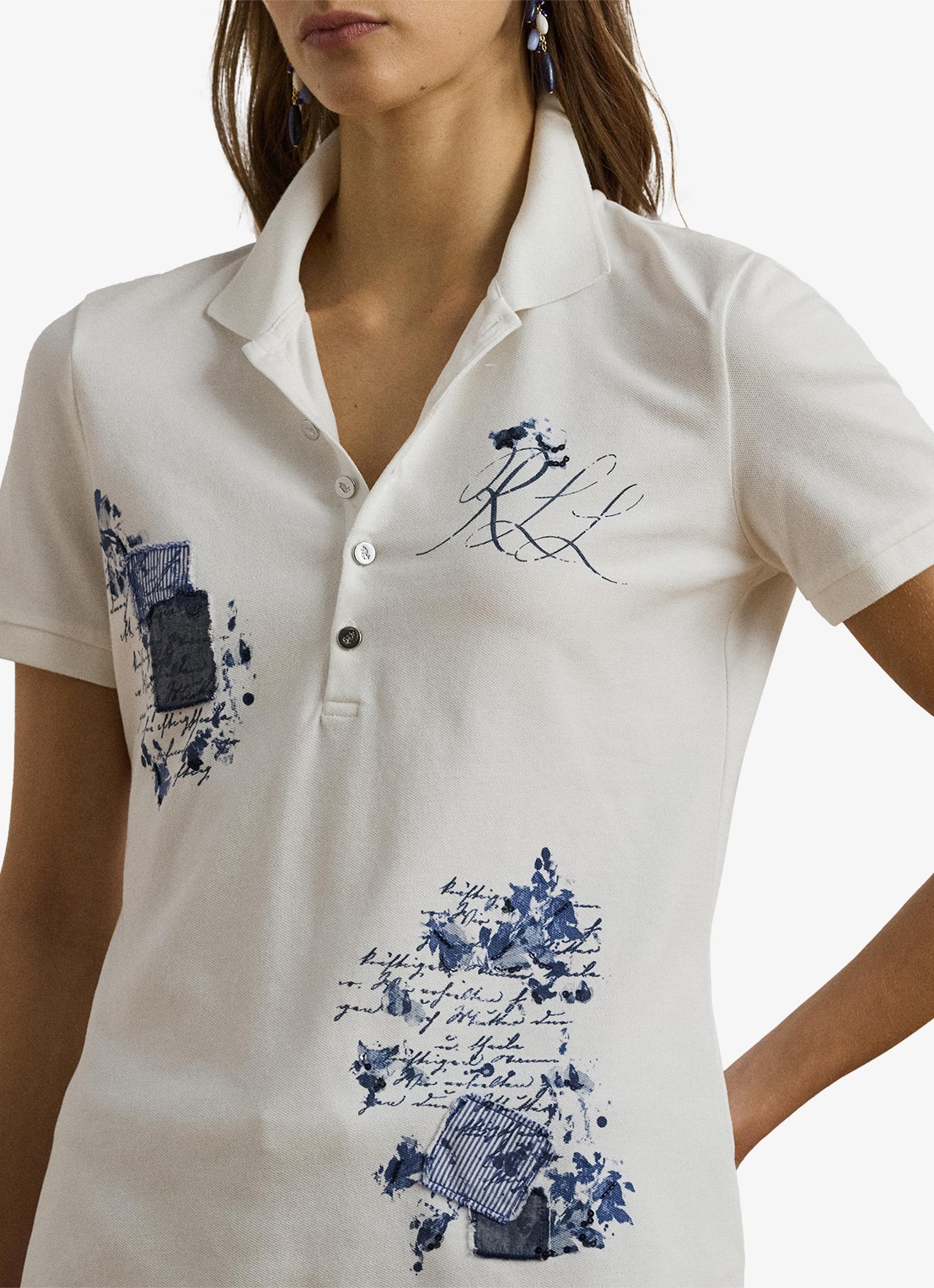 Ralph Lauren Piqúe Polo-shirt met patchwork - detail 2 wit