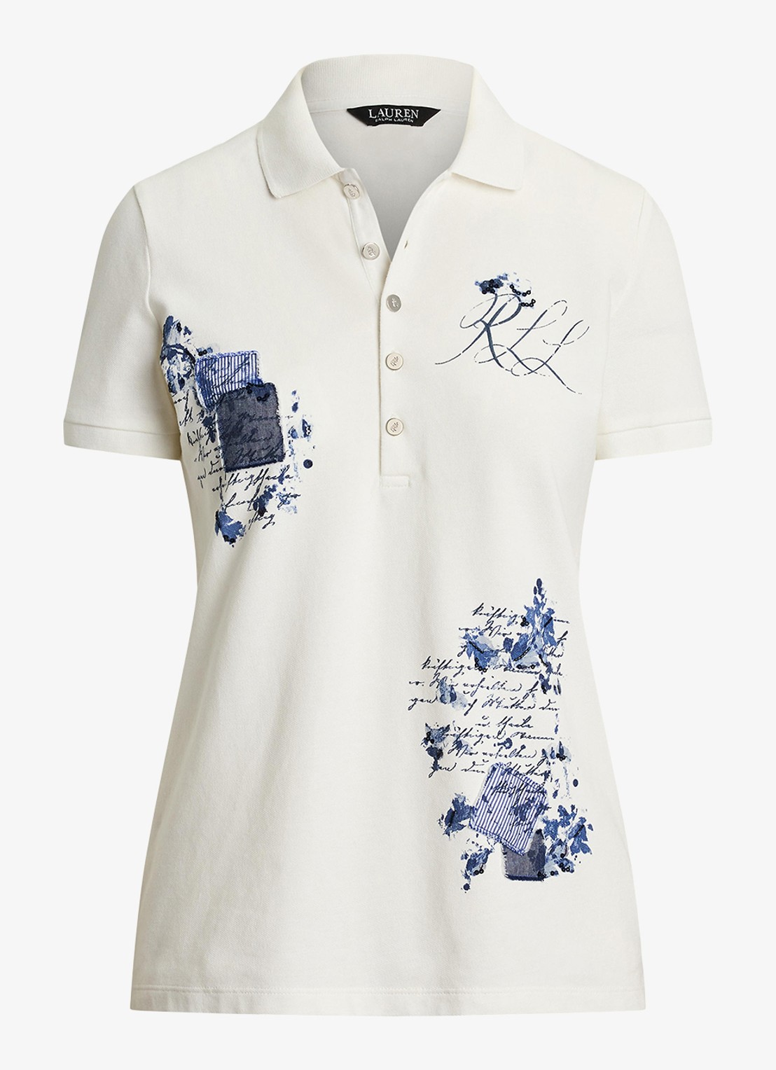 Ralph Lauren Piqúe Polo-shirt met patchwork - voorkant 3 wit