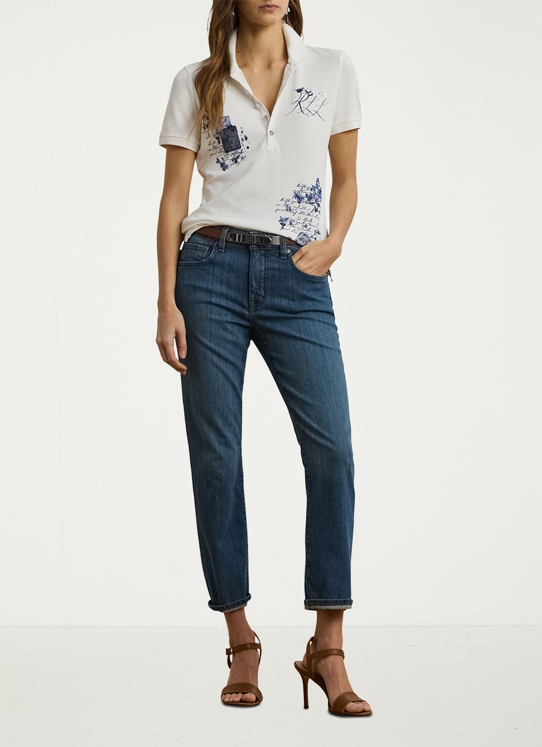 Ralph Lauren Piqúe Polo-shirt met patchwork - voorkant 4 wit