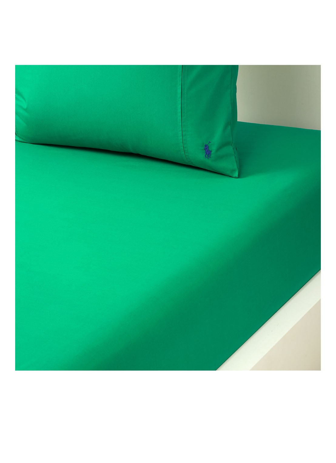 Ralph Lauren Player hoeslaken van katoen perkal, hoekhoogte 33 cm - voorkant groen