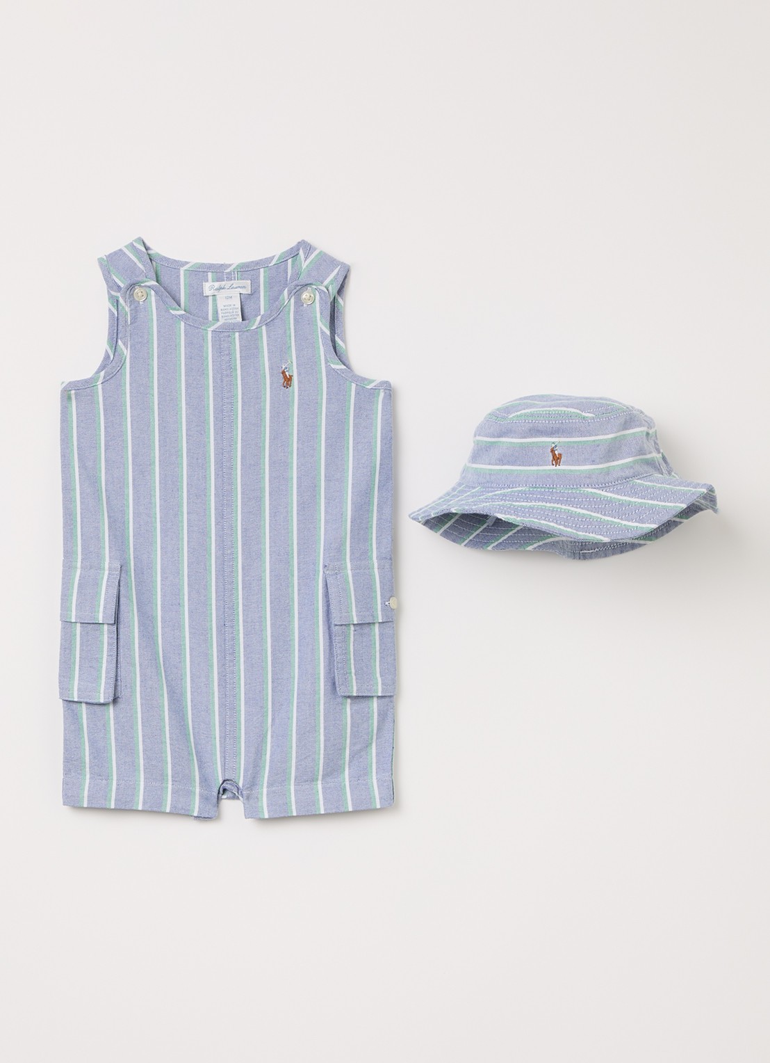 Ralph Lauren Playsuit met bucket hoed - voorkant blauwgrijs