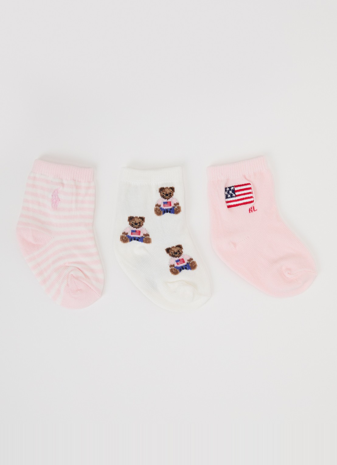 Ralph Lauren Polo Bear sokken met print en logo in 3-pack - voorkant lichtroze