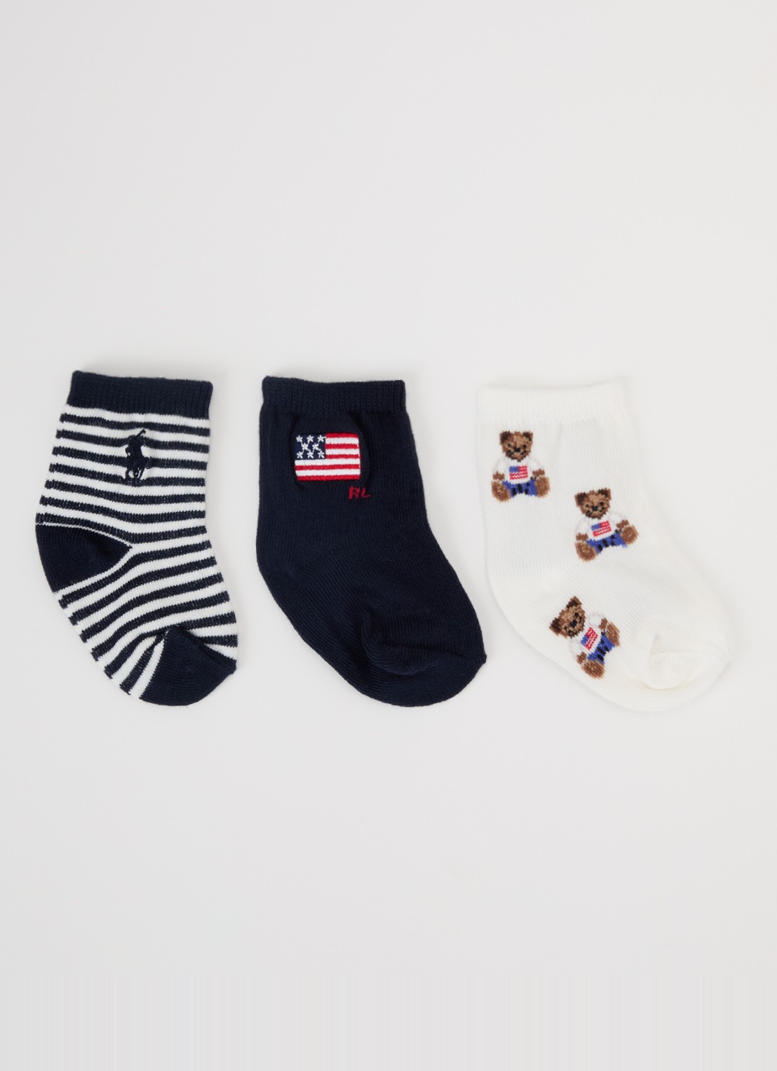 Ralph Lauren Polo Bear sokken met print en logo in 3-pack - voorkant donkerblauw