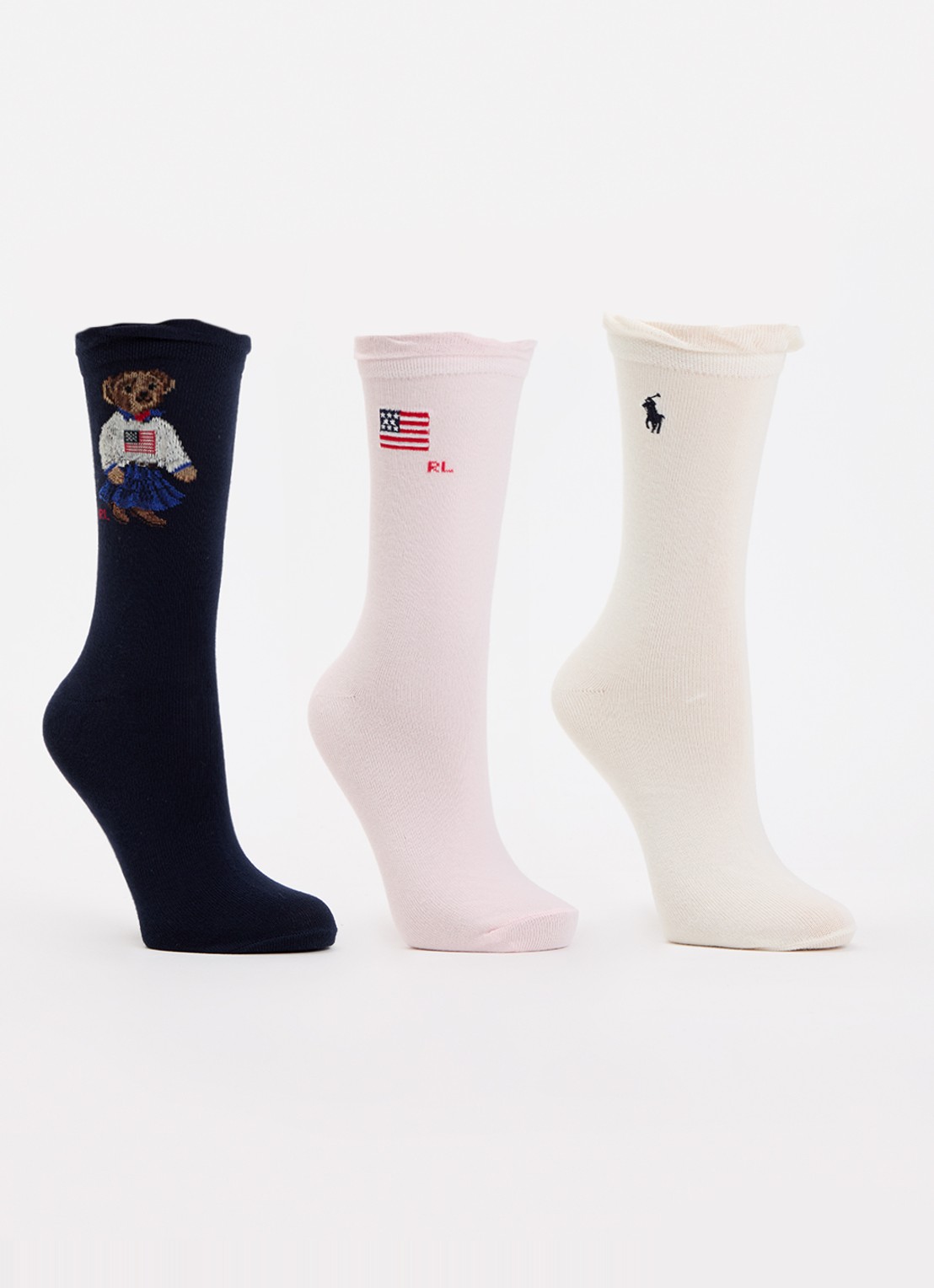 Ralph Lauren Polo Bear sokken met print en logo in 3-pack - voorkant donkerblauw