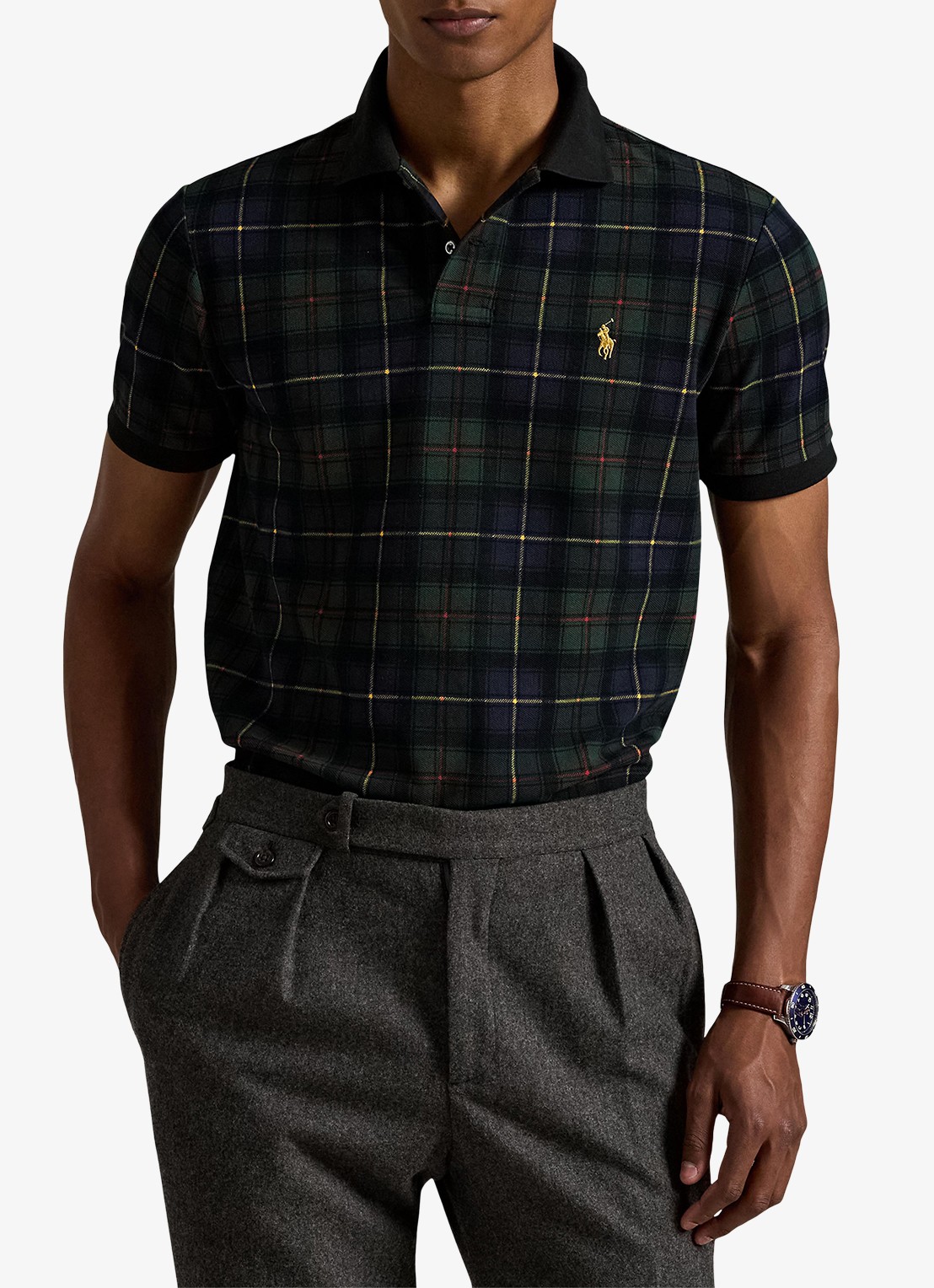 Ralph Lauren Polo met ruitdessin en logoborduring  - detail donkergroen