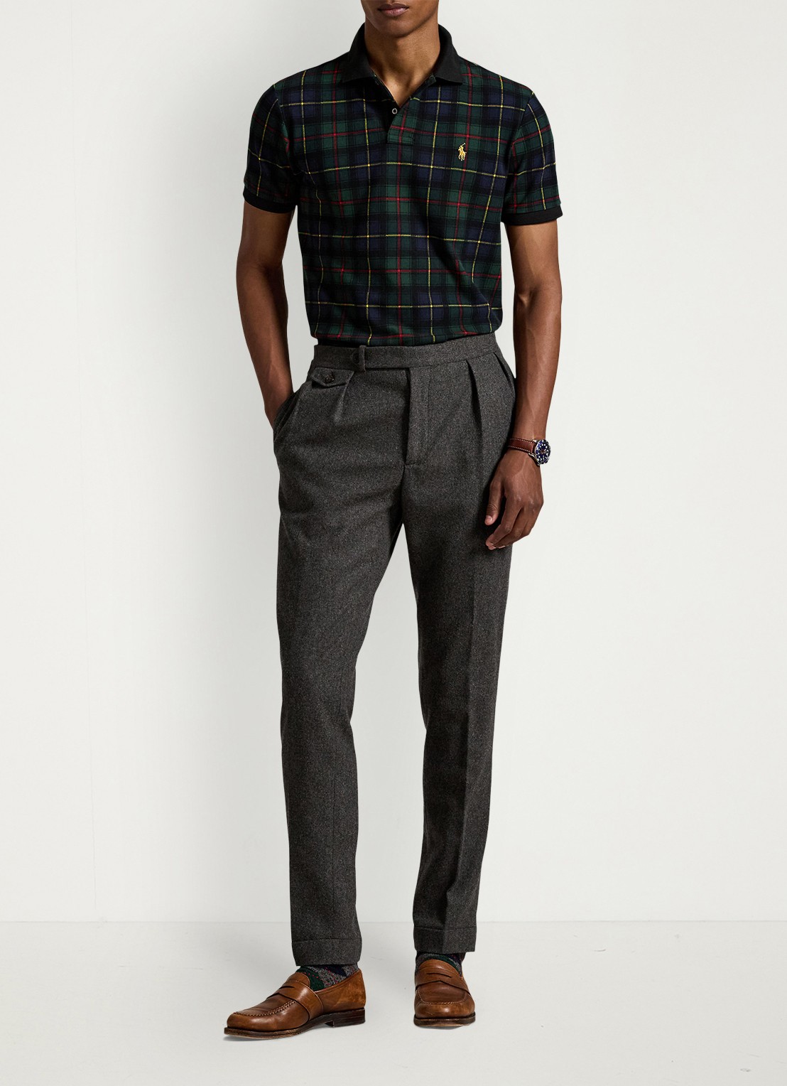 Ralph Lauren Polo met ruitdessin en logoborduring  - voorkant 4 donkergroen