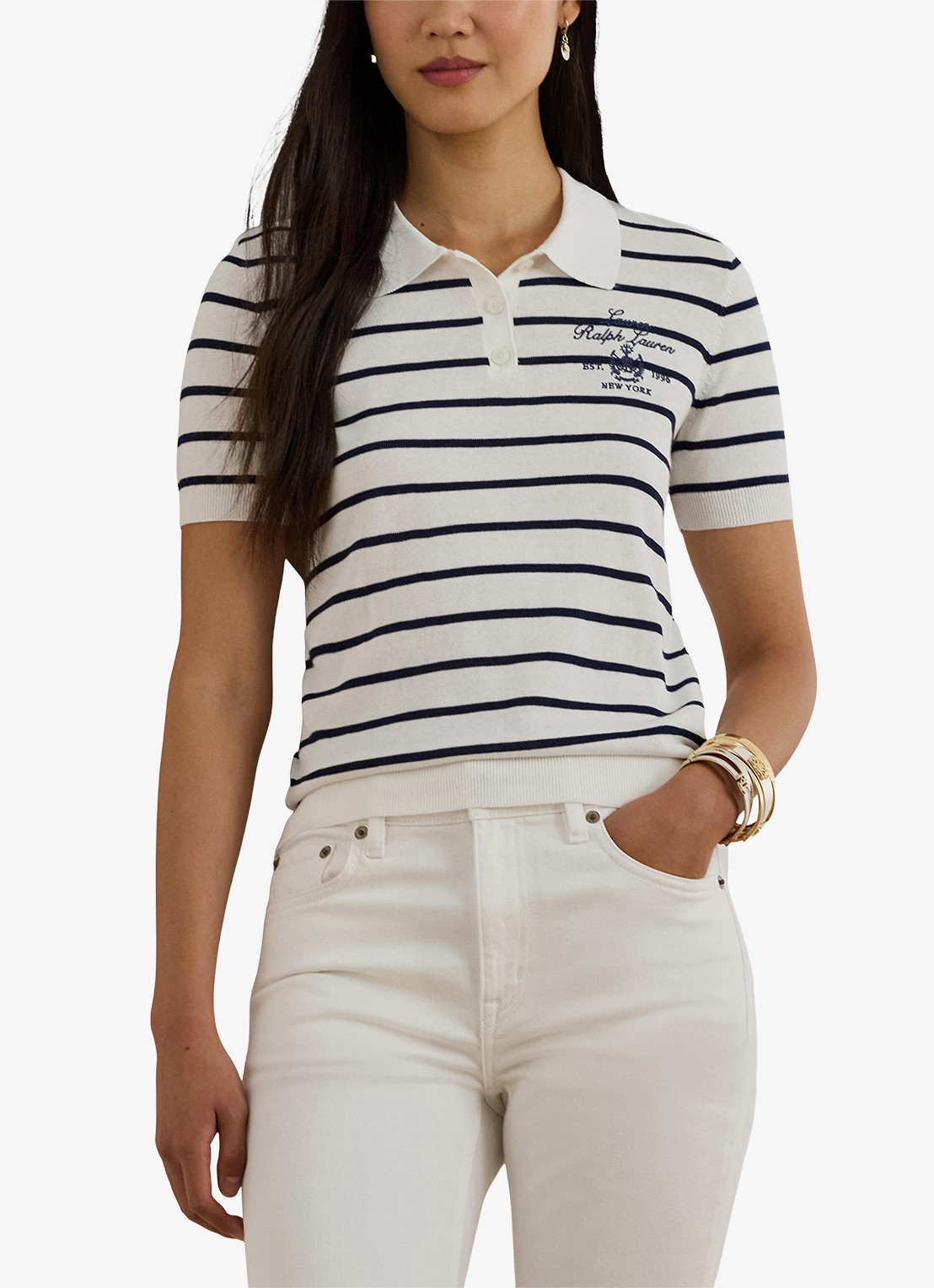 Ralph Lauren Polo met streepprint en logoborduring - detail 4 wit