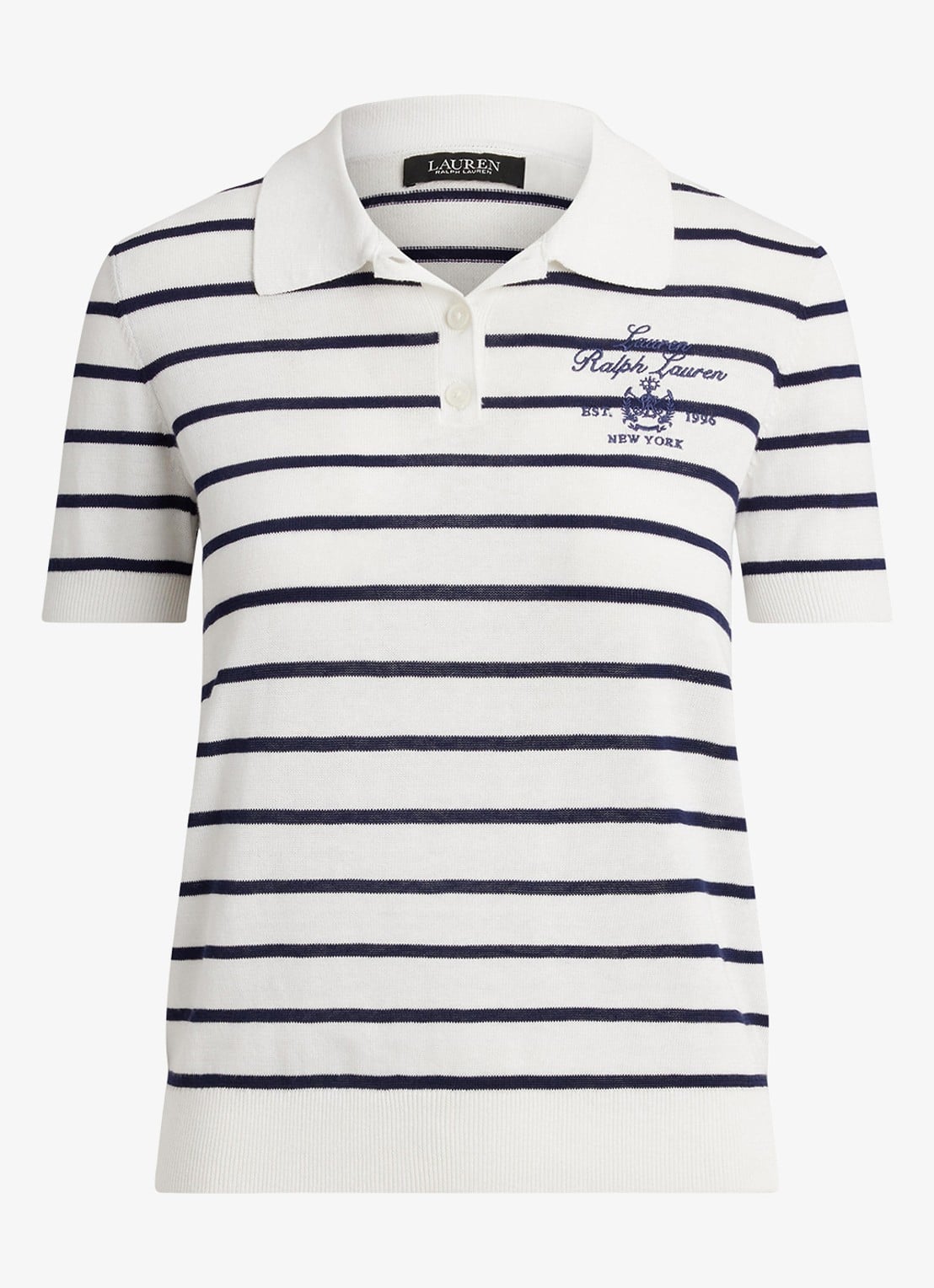 Ralph Lauren Polo met streepprint en logoborduring - voorkant wit