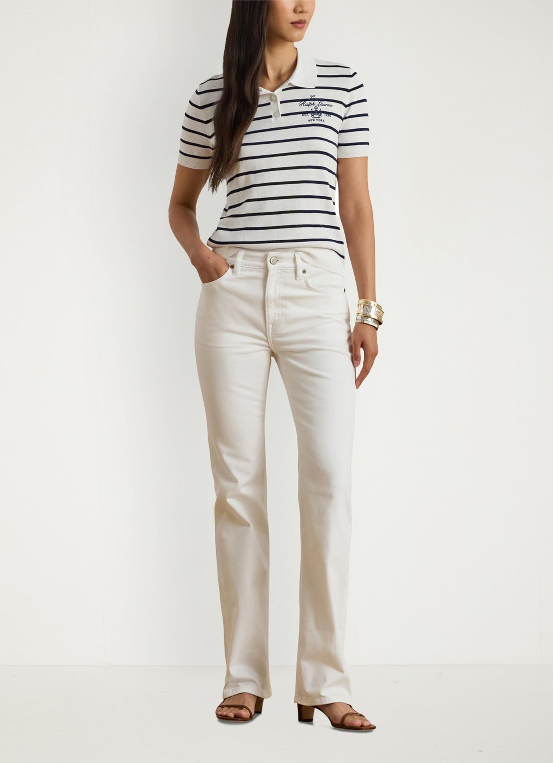 Ralph Lauren Polo met streepprint en logoborduring - voorkant 2 wit
