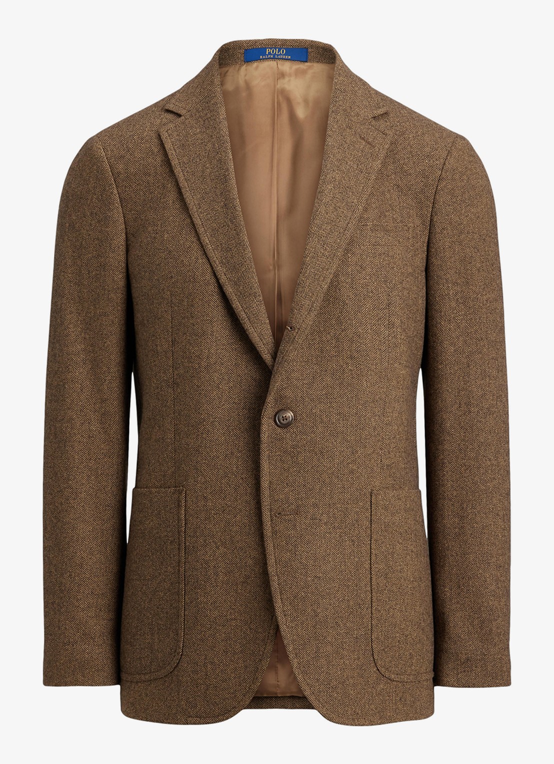 Ralph Lauren Polo modern fit colbert in wolblend met visgraatdessin - voorkant brown/tan / bruin