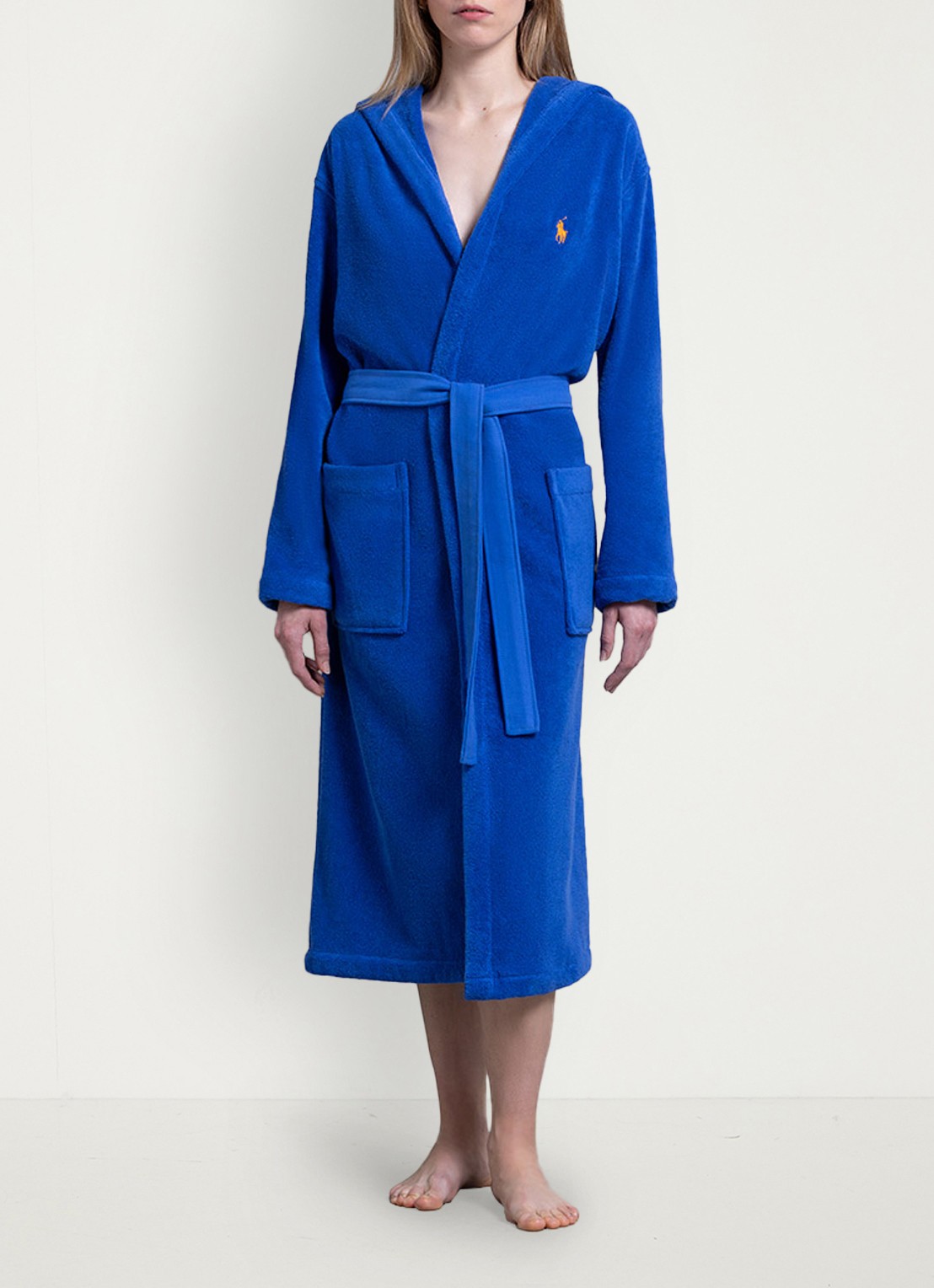Ralph Lauren Polo Player badjas - unisex - detail kobaltblauw