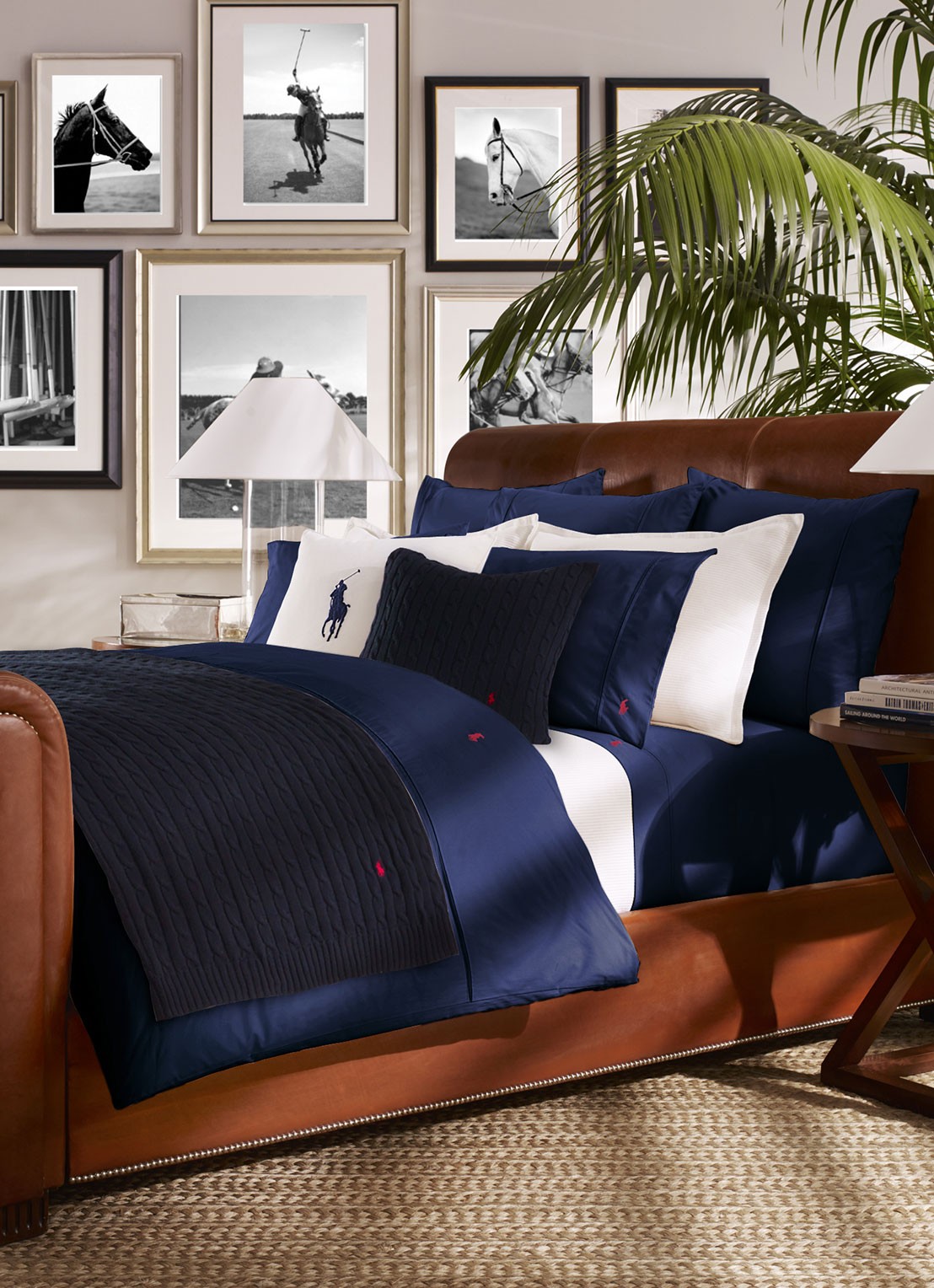 Ralph Lauren Polo Player dekbedovertrek van katoen perkal 220TC - exclusief kussenslopen - detail donkerblauw