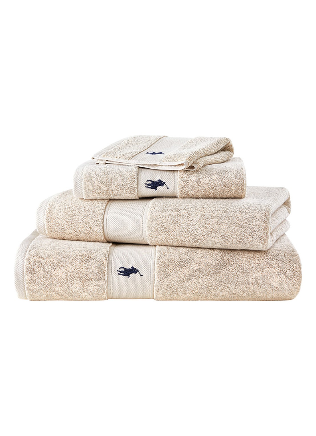 Ralph Lauren Polo Player gastendoek - 600 gr/m2 - 33 x 33 cm - detail beige