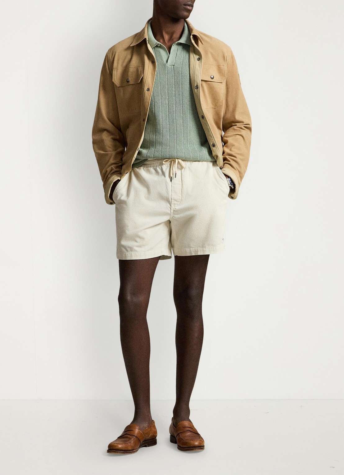 Ralph Lauren Polo Prepster regular fit korte broek van corduroy - voorkant 4 warm white / gebroken wit
