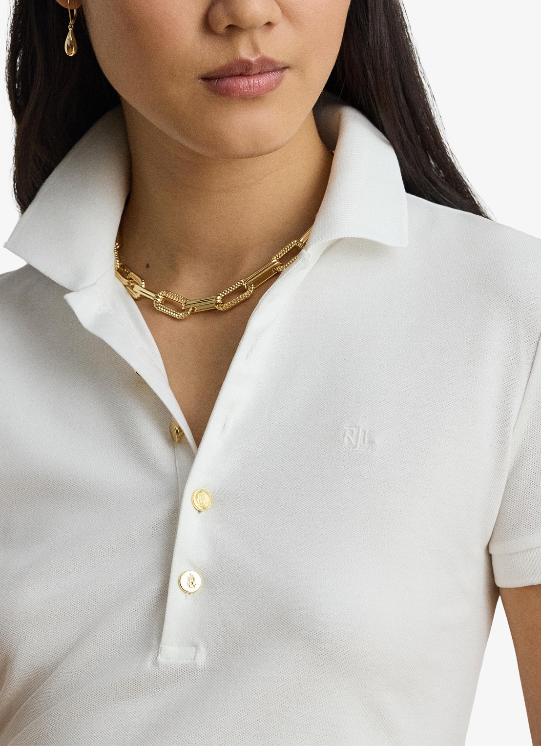 Ralph Lauren Polo van piqué katoen met logoborduring - detail 4 wit