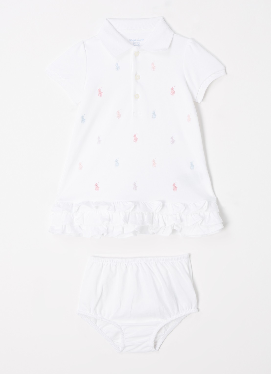 Ralph Lauren Polojurk met logoborduring en bloomer - voorkant wit