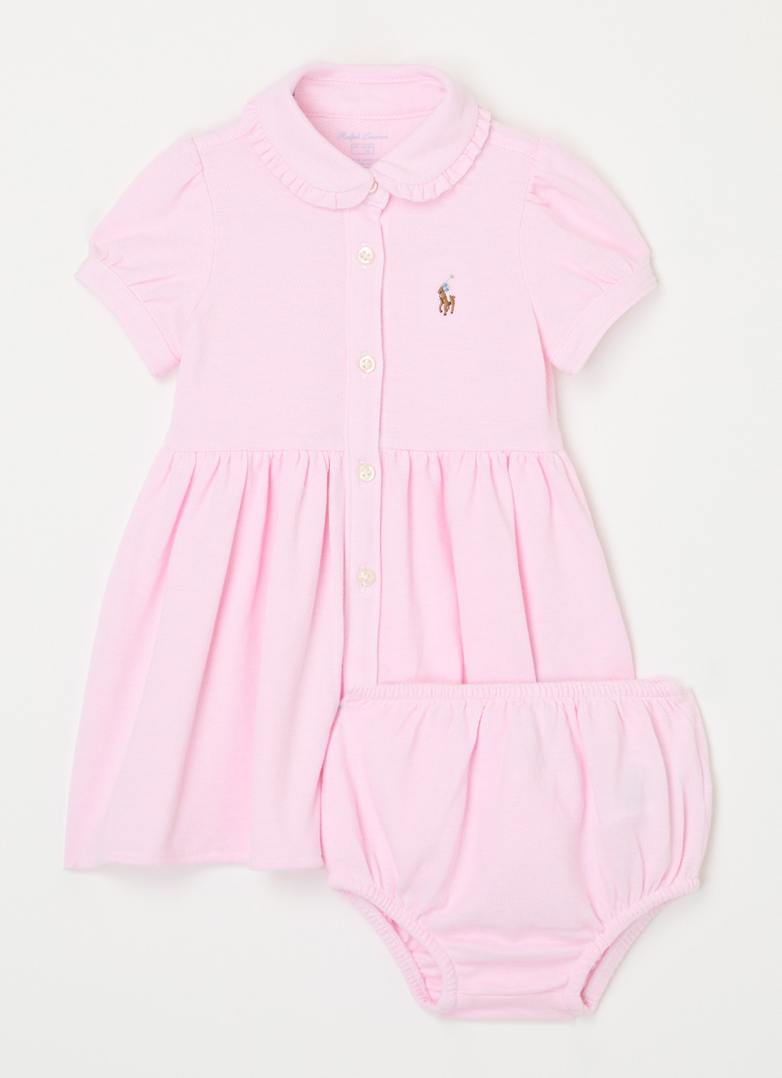 Ralph Lauren Polojurk van piqué katoen met bloomer - voorkant lichtroze