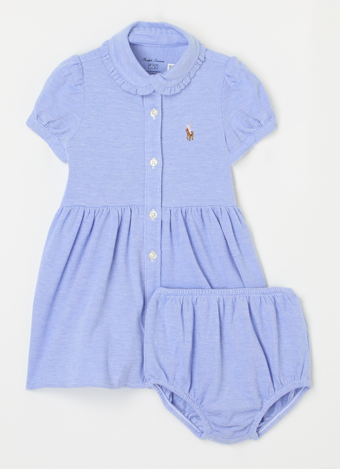 Ralph Lauren Polojurk van piqué katoen met bloomer - voorkant lichtblauw