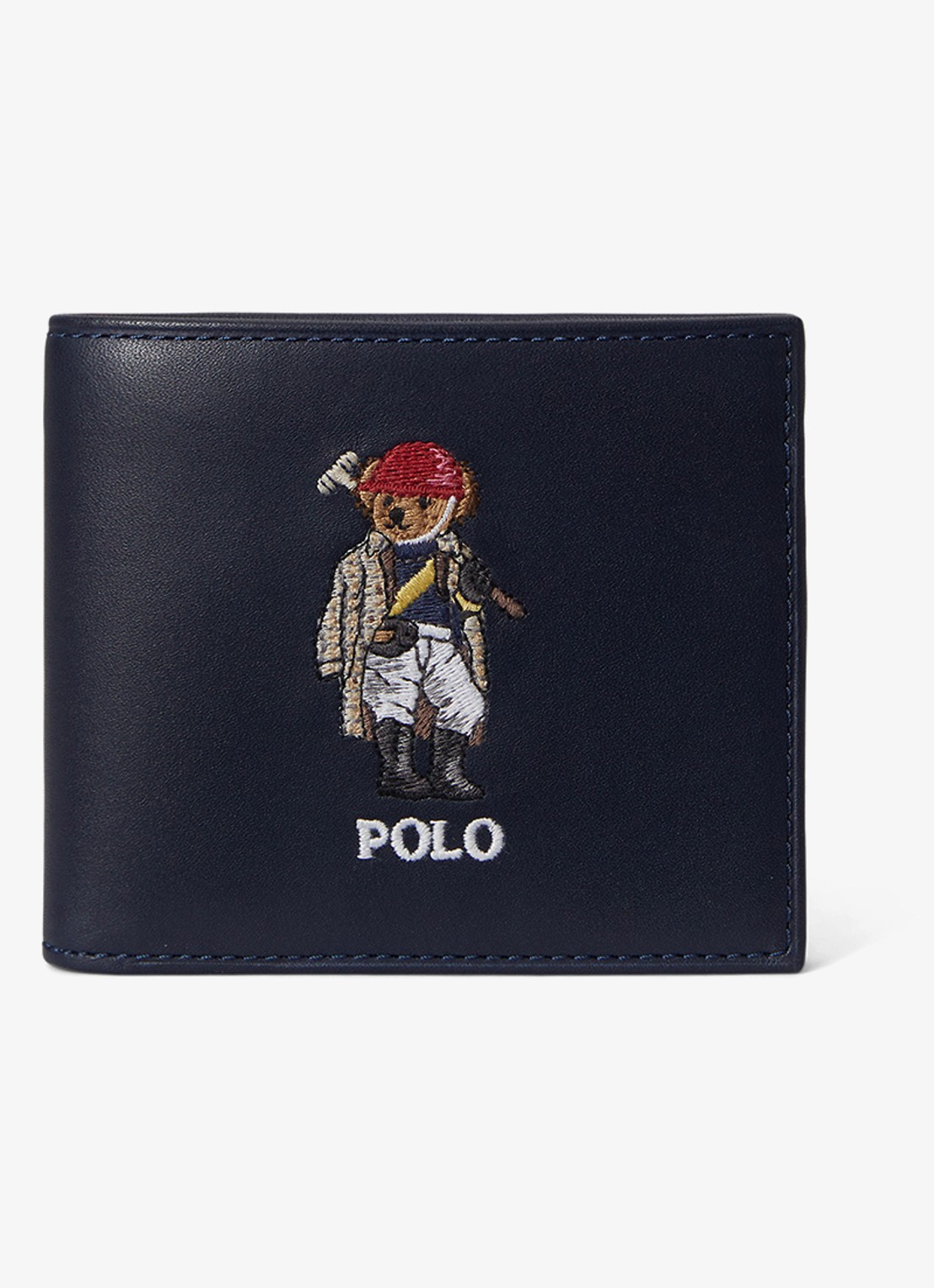 Ralph Lauren Portemonnee van leer met borduring - voorkant 2 donkerblauw