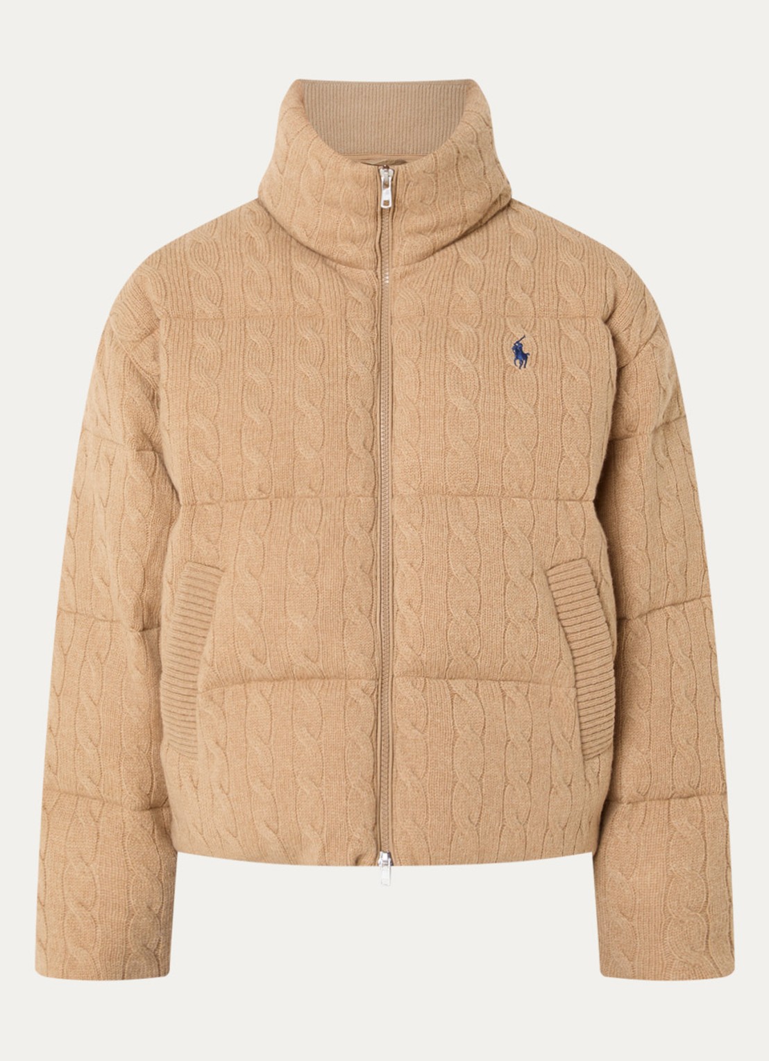 Ralph Lauren Puffer jack in wolblend met logoborduring - voorkant 2 camel
