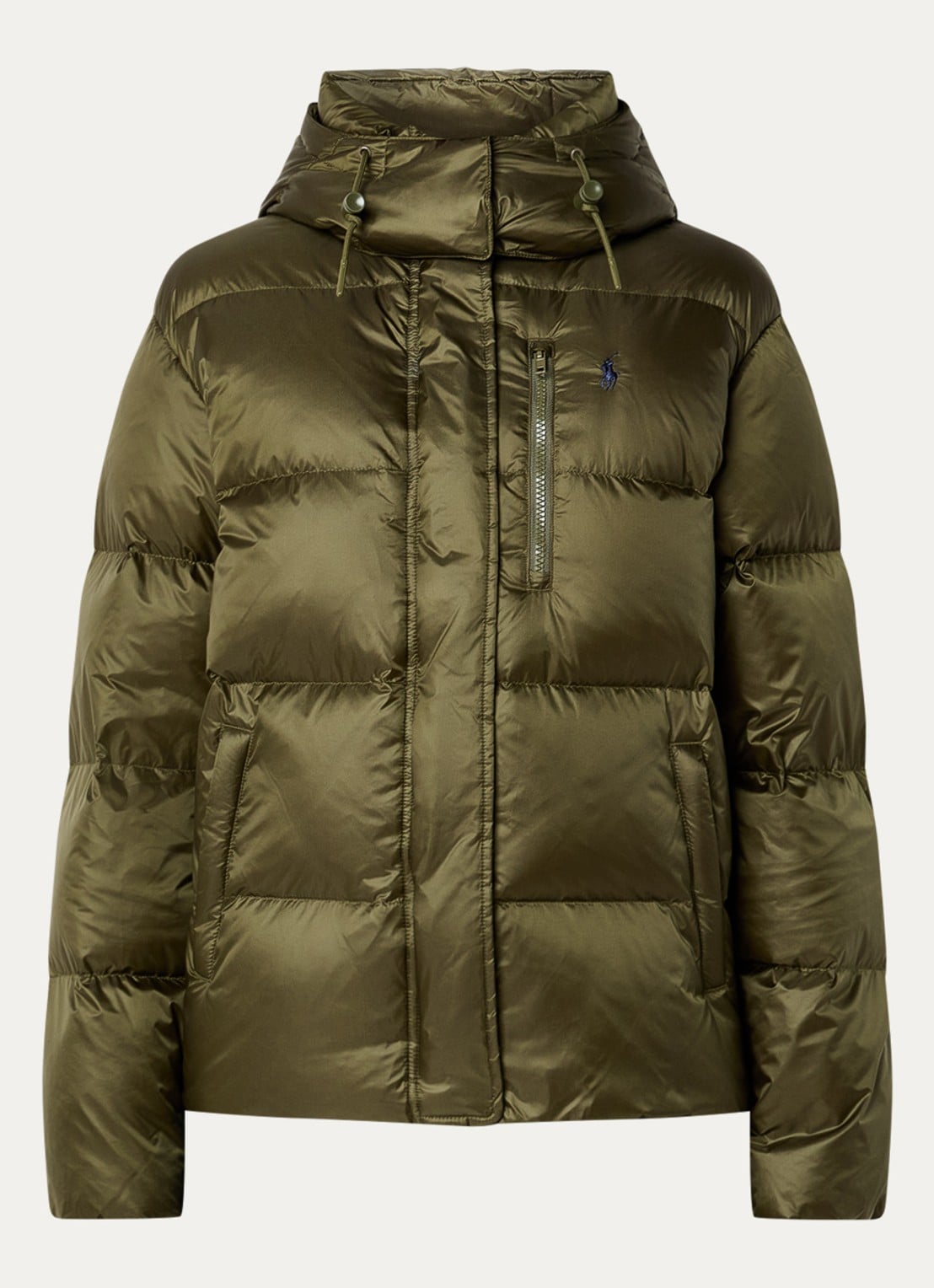 Ralph Lauren Puffer jack met donsvulling en afneembare capuchon - voorkant olijfgroen