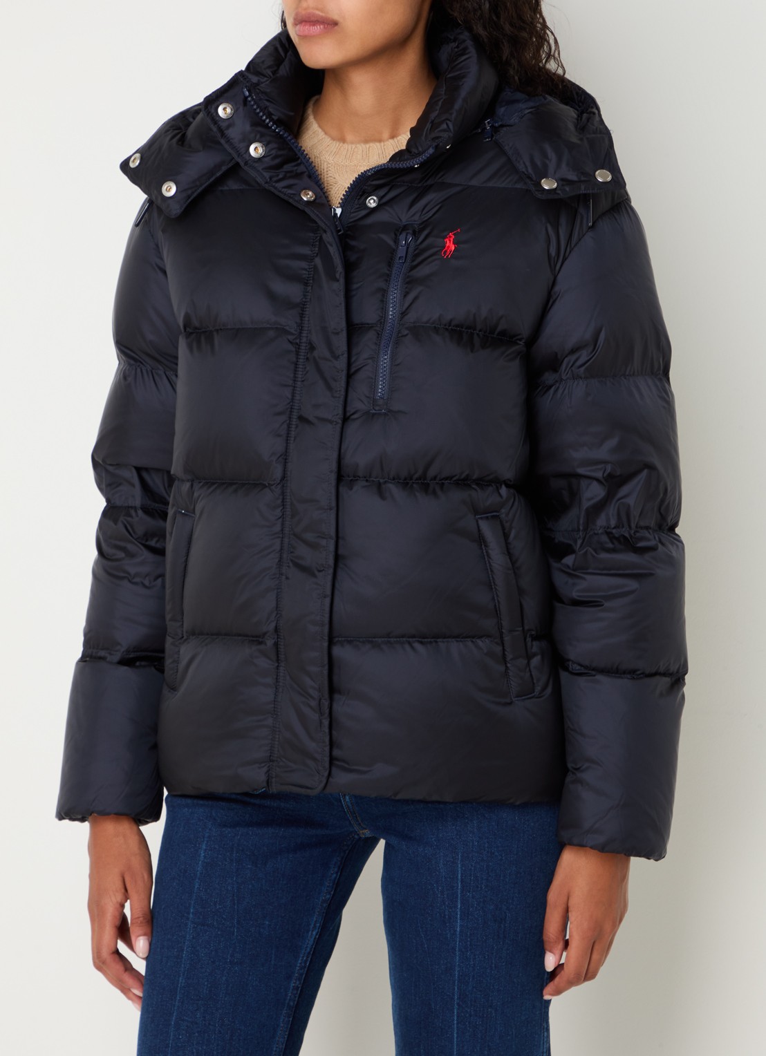 Ralph Lauren Puffer jack met donsvulling en afneembare capuchon - detail 3 donkerblauw