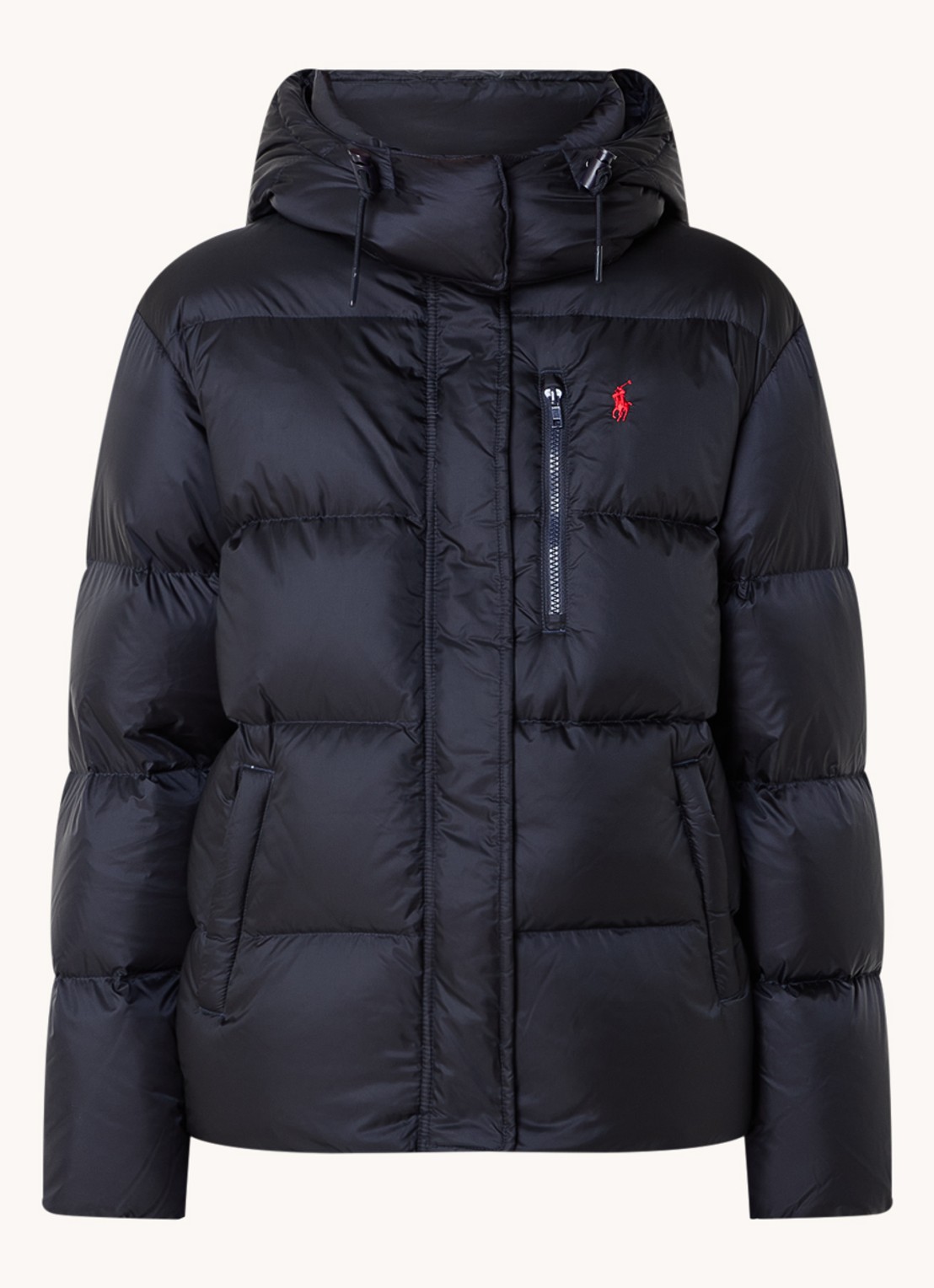 Ralph Lauren Puffer jack met donsvulling en afneembare capuchon - voorkant donkerblauw